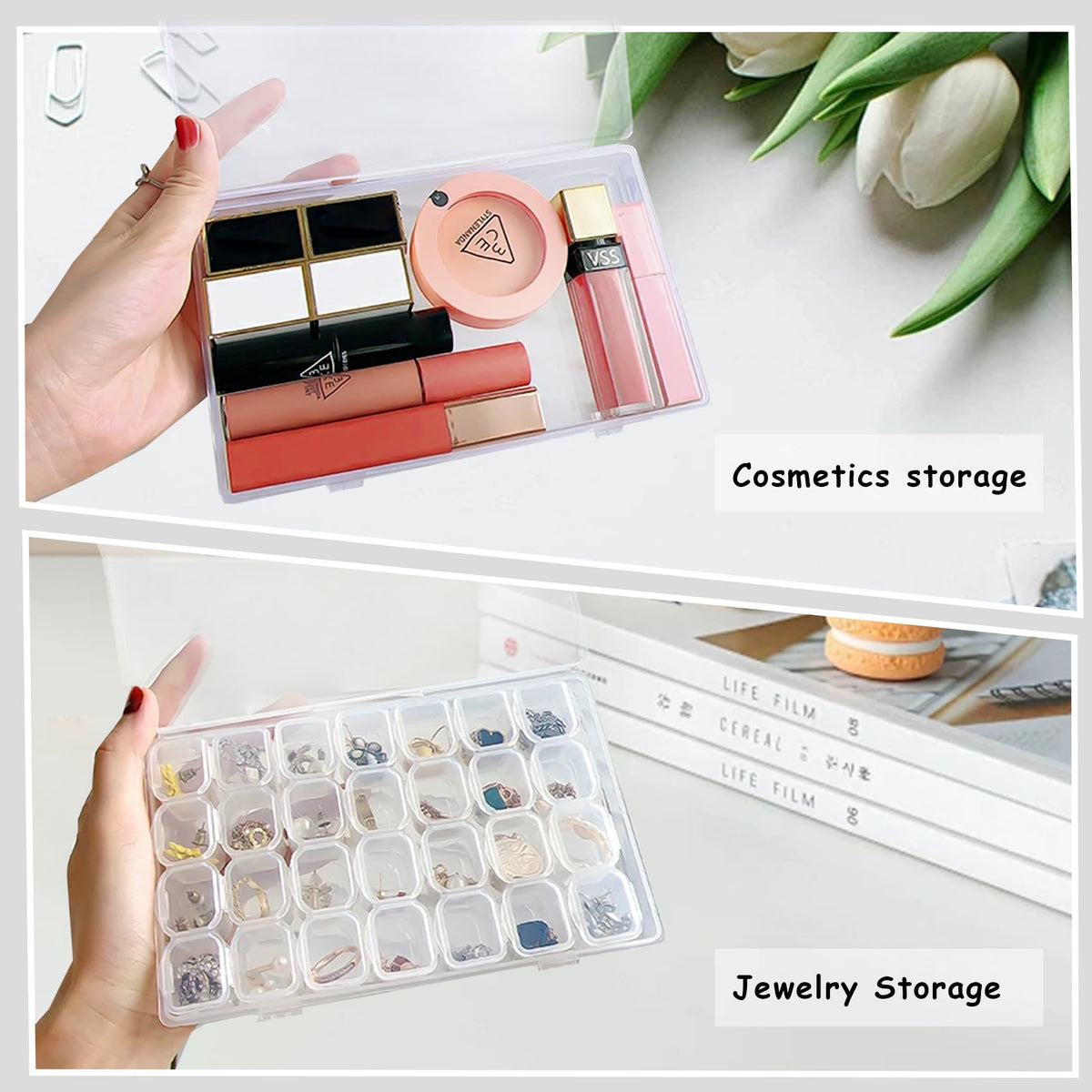 2 Set Pack of 28 Grids Bead Storage Box, Diamond Art Storage Box, Jewellery Storage Box, Compartment Storage Boxes Plastic Organiser Box for Beads - image 5
