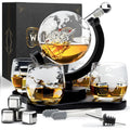 WHISISKEY Globe Whiskey Decanter Set – 900ml Carafe with 4 Glasses