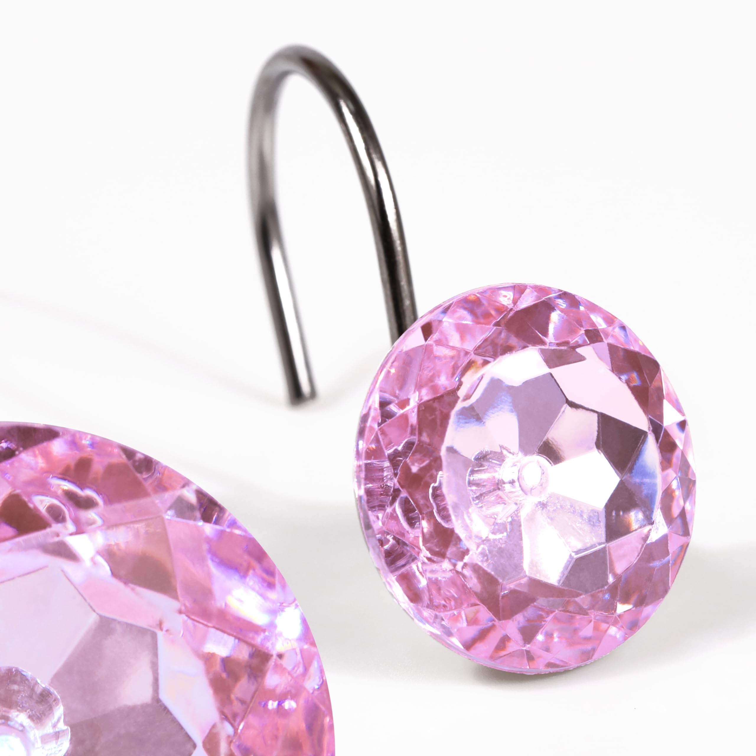 Popkozzi Pink Crystal Shower Curtain Hooks | Rhinestone Diamond Rings - 12pc