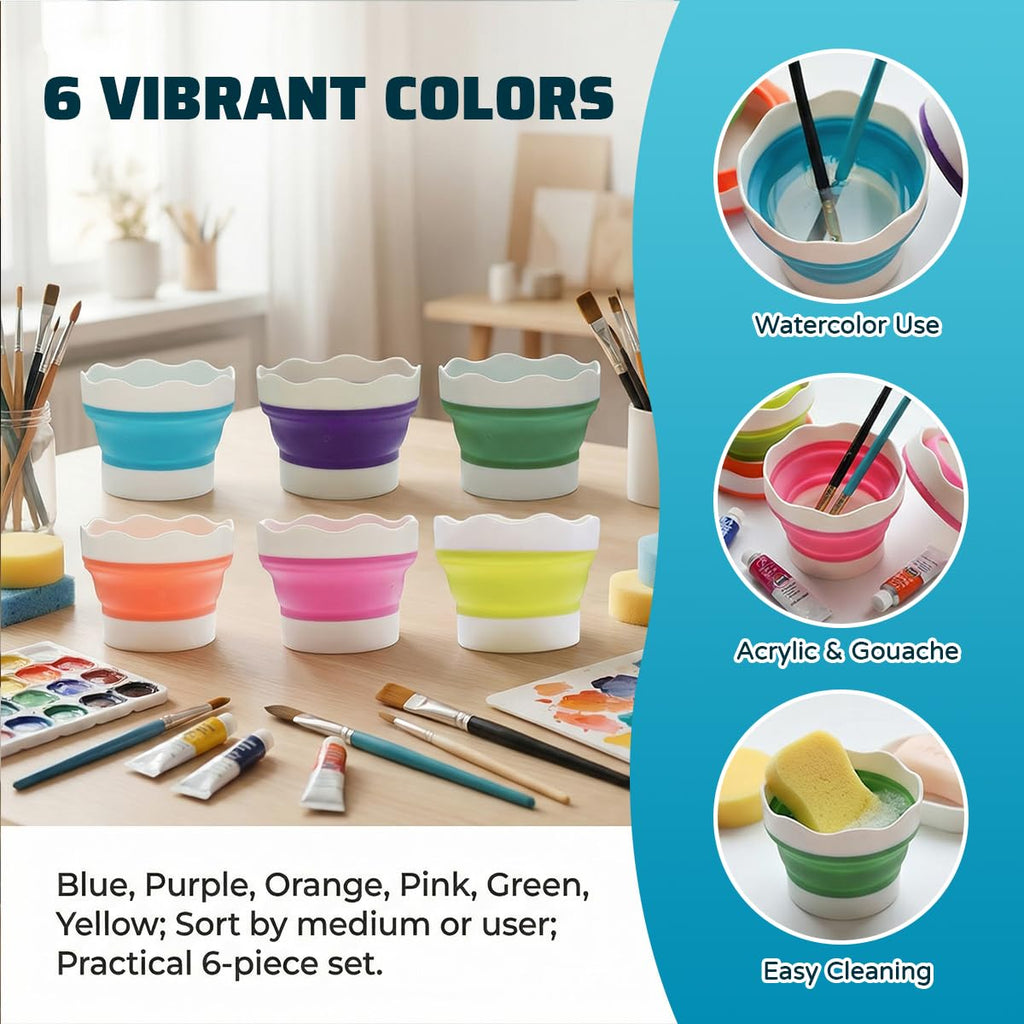 YBCCBY 6 Pcs Collapsible Paint Brush Washer, Silicone Paint Water Pots - image 5