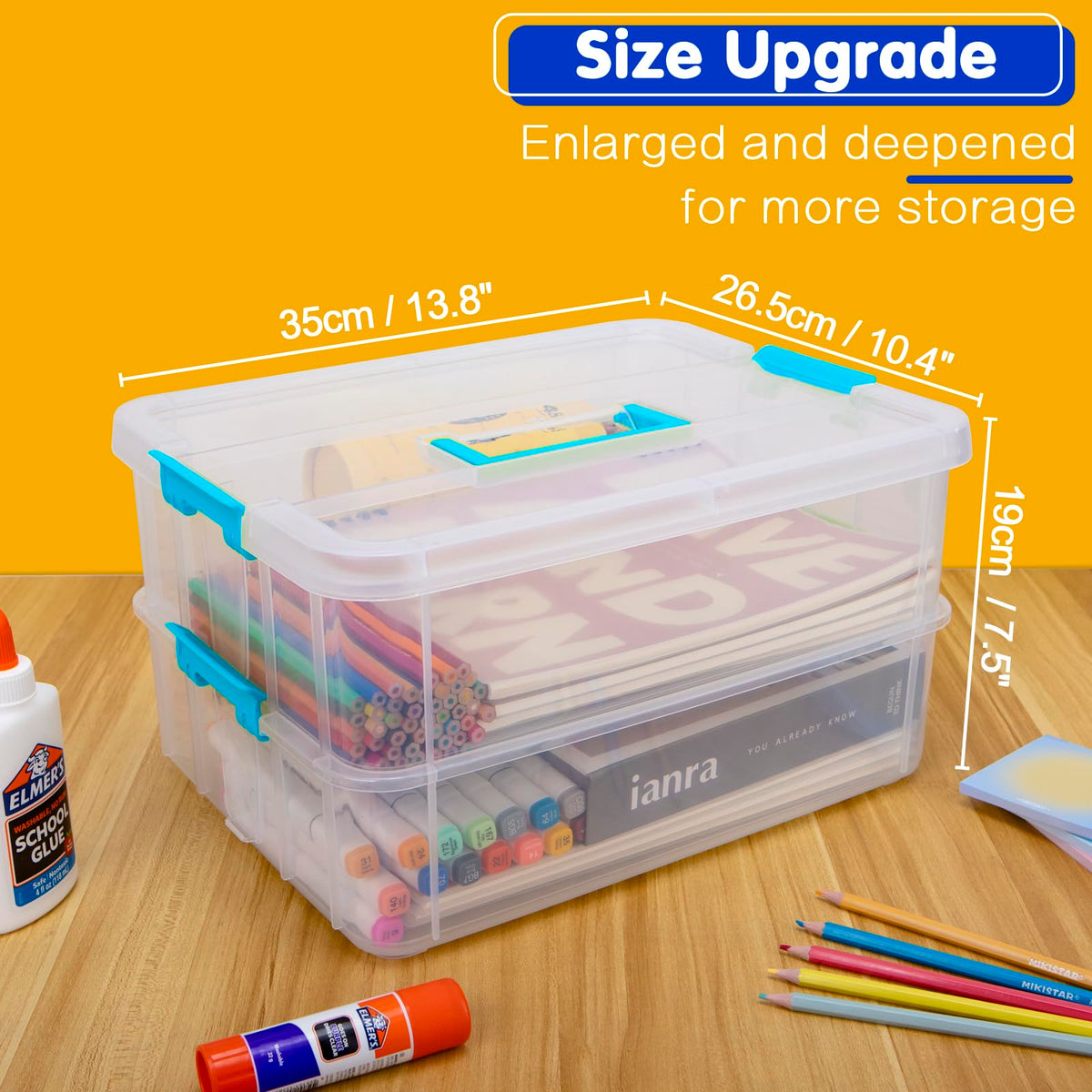 Creahaus 2 Layer Plastic Storage Containers with Lids, Multipurpose Clear Stack & Carry Box - image 2