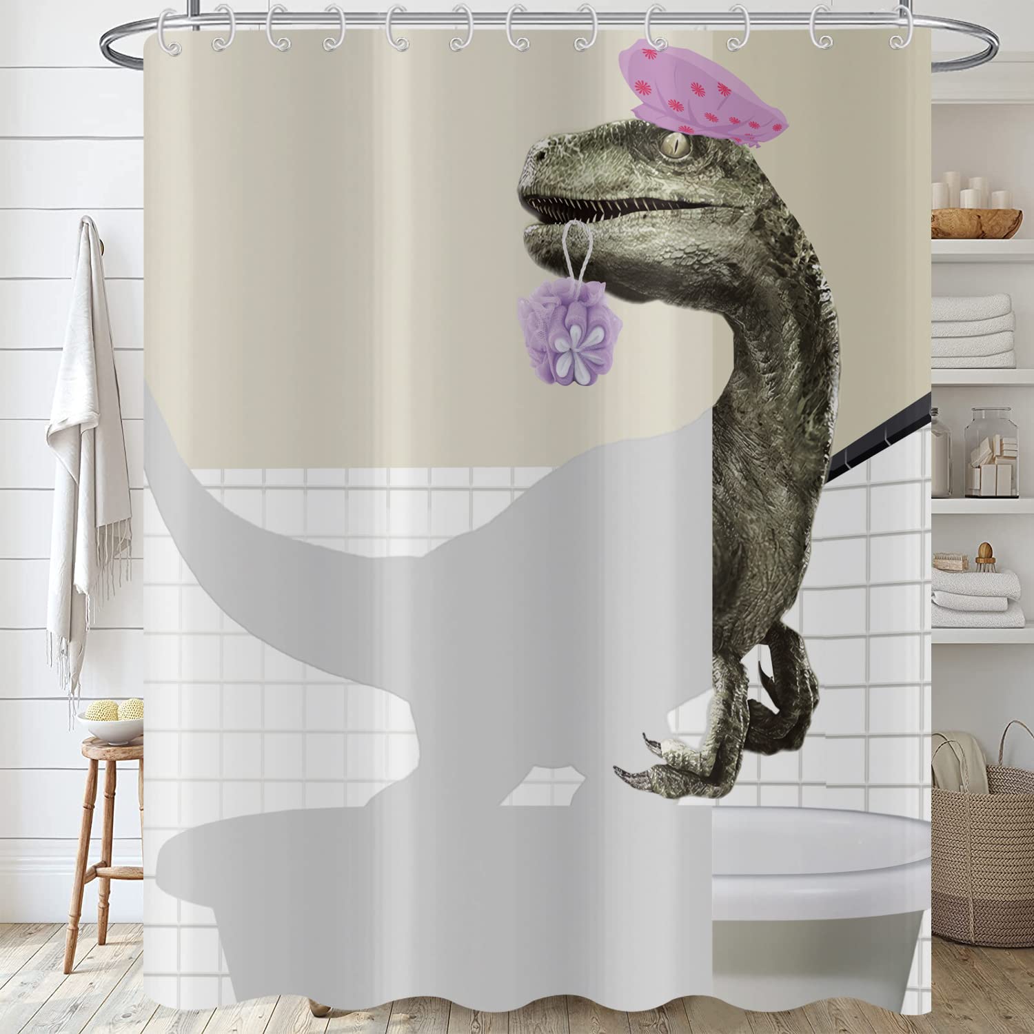 Hnmdmyi Funny Dinosaur Shower Curtain | Waterproof Kids Bathroom Decor