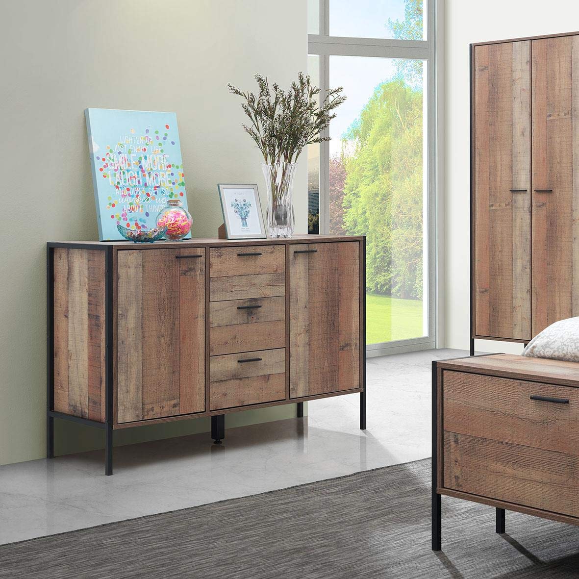 Timber Art Design UK Rustic Oak Sideboard – 2 Door 3 Drawer Cabinet