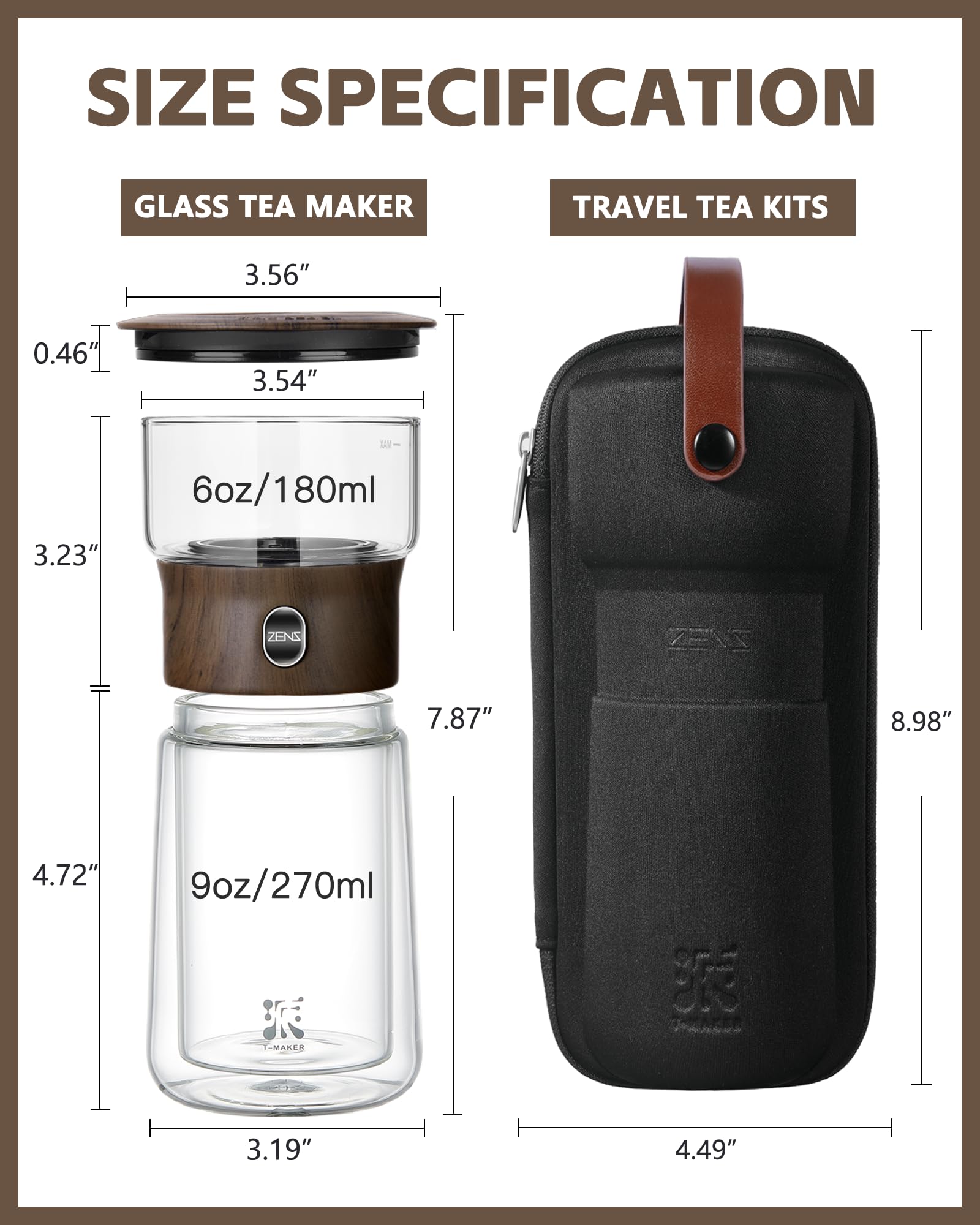 ZENS One Touch Glass Gongfu Teapot – Portable Tea Infuser with 270ml Cup
