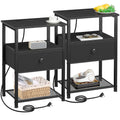 AMHANCIBLE Bedside Table Set of 2 with Charging Station and Fabric Drawer
