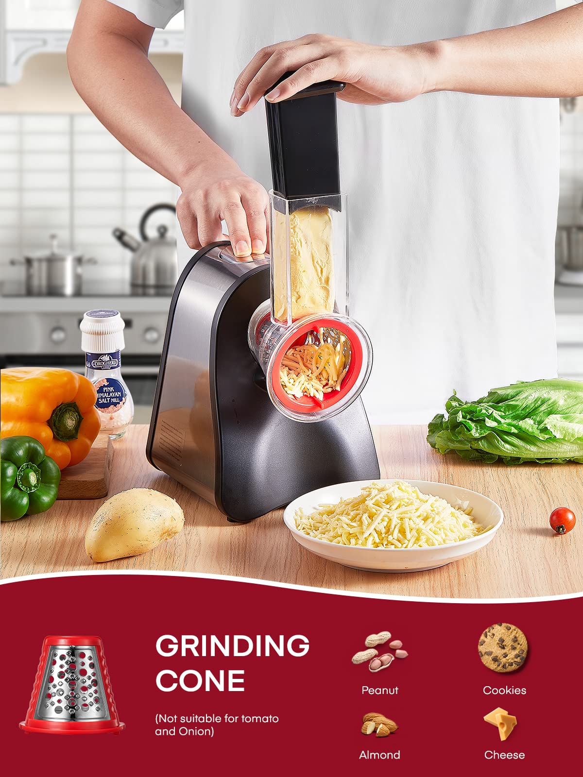 FOHERE 4-in-1 Electric Vegetable Grater & Salad Maker – 150W Motor