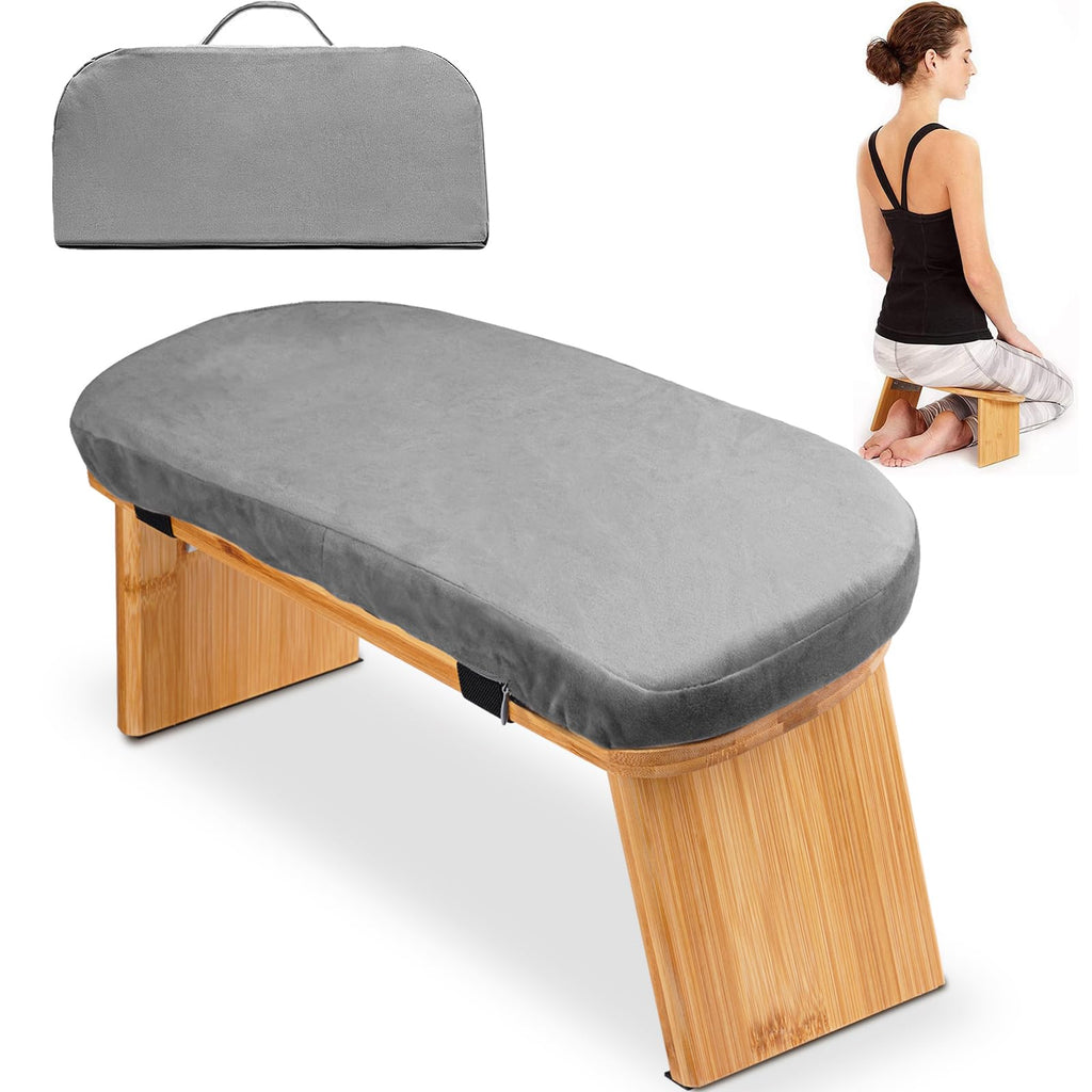 Hihealer Foldable Bamboo Meditation Bench with Velvet Cushion | Ergonomic