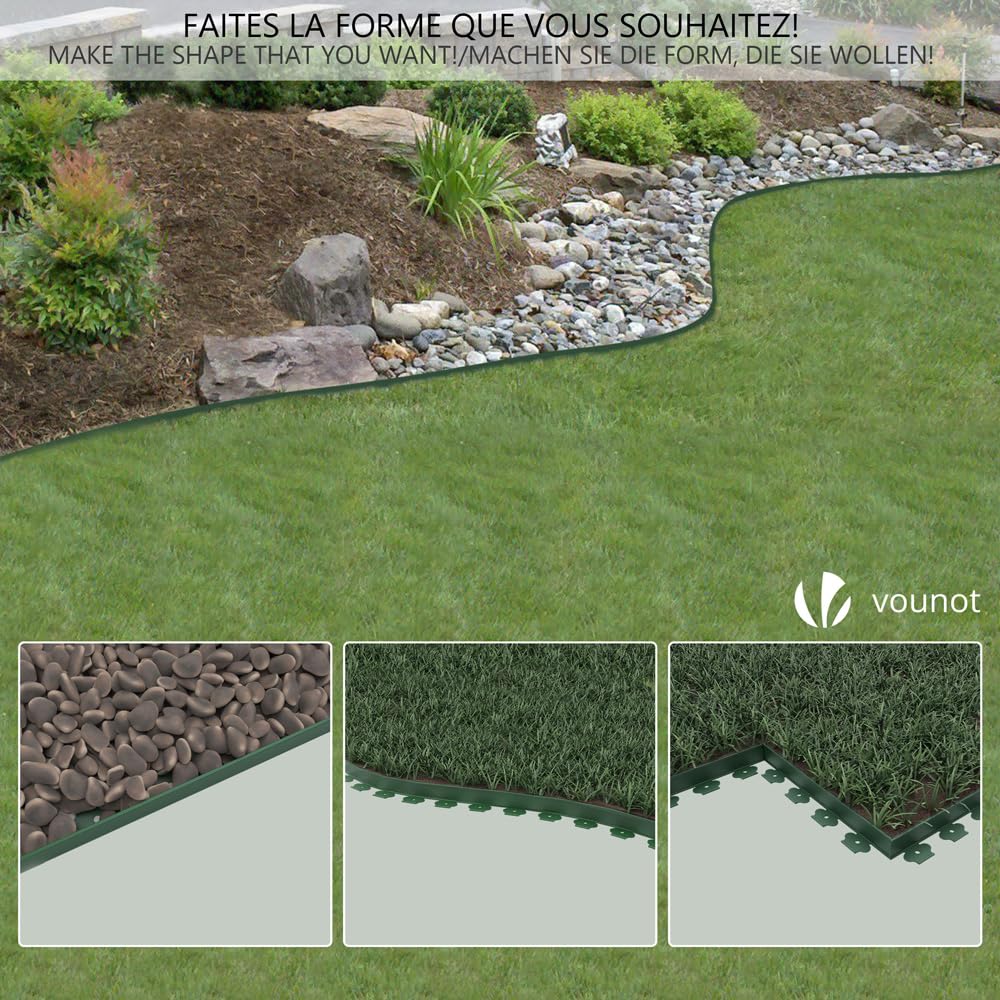 VOUNOT 20m Flexible Plastic Lawn Edging – Garden Border with 60 Pegs