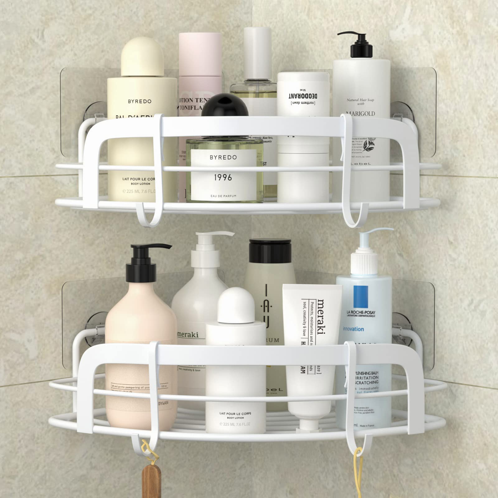 STEUGO 2-Pack Corner Shower Caddy – SUS304 Stainless Steel Rack, White