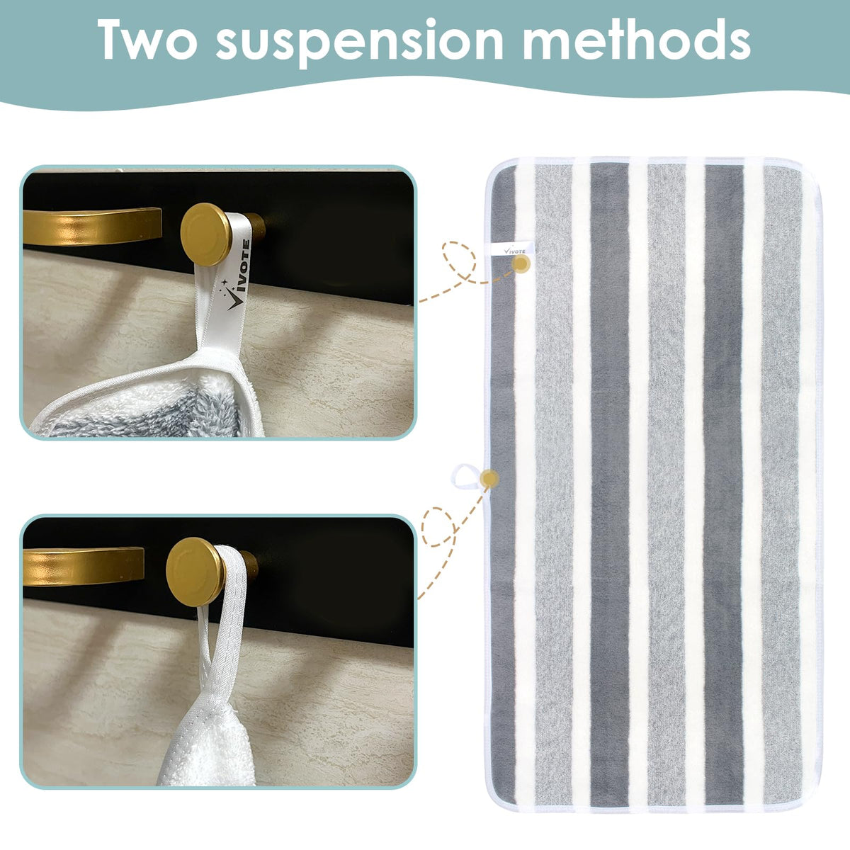 VIVOTE Bathroom Hand Towels Microfibre Hand Towel with Hanging Loop Grey