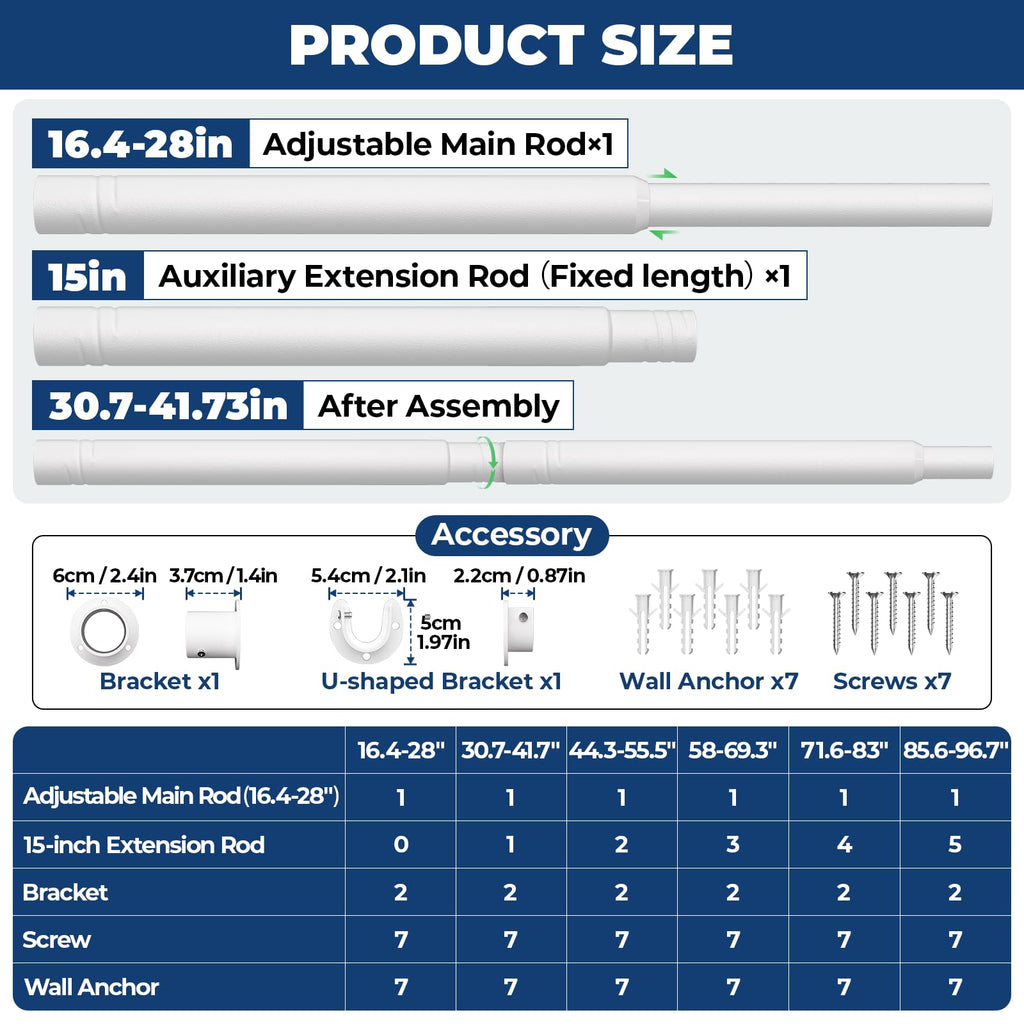 Mavivegue Wardrobe Rail, 33mm Extendable Clothes Rail - image 2