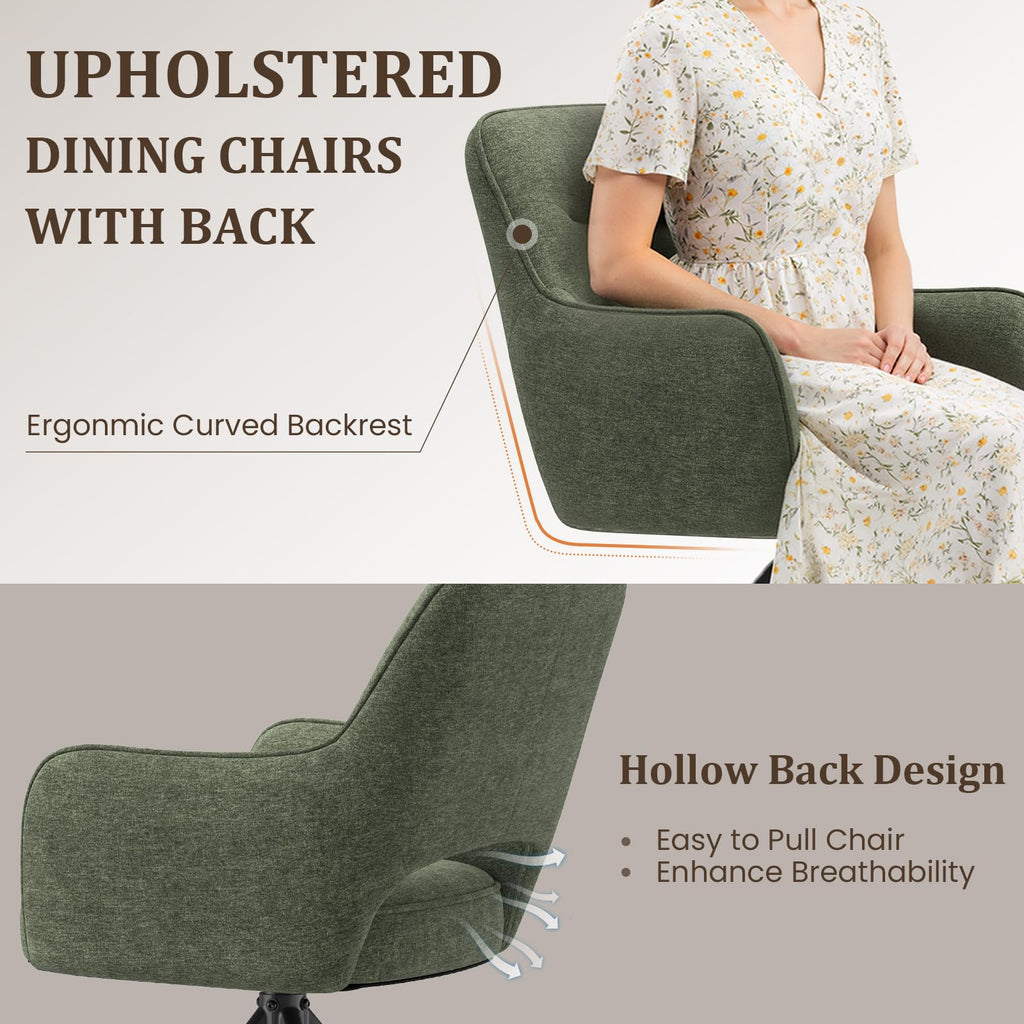 COLAMY 360°Swivel Dining Chairs Set of 4, Fabric Chairs for Dining Room with Armrests, Hollow Backrest and Thick Seat Cushion