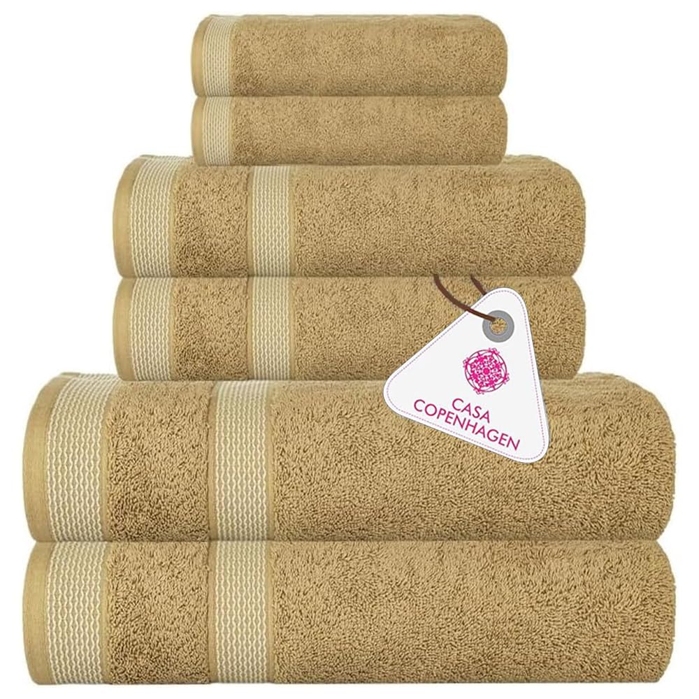 CASA COPENHAGEN 6-Piece Egyptian Cotton Towel Set - Beige, 600GSM