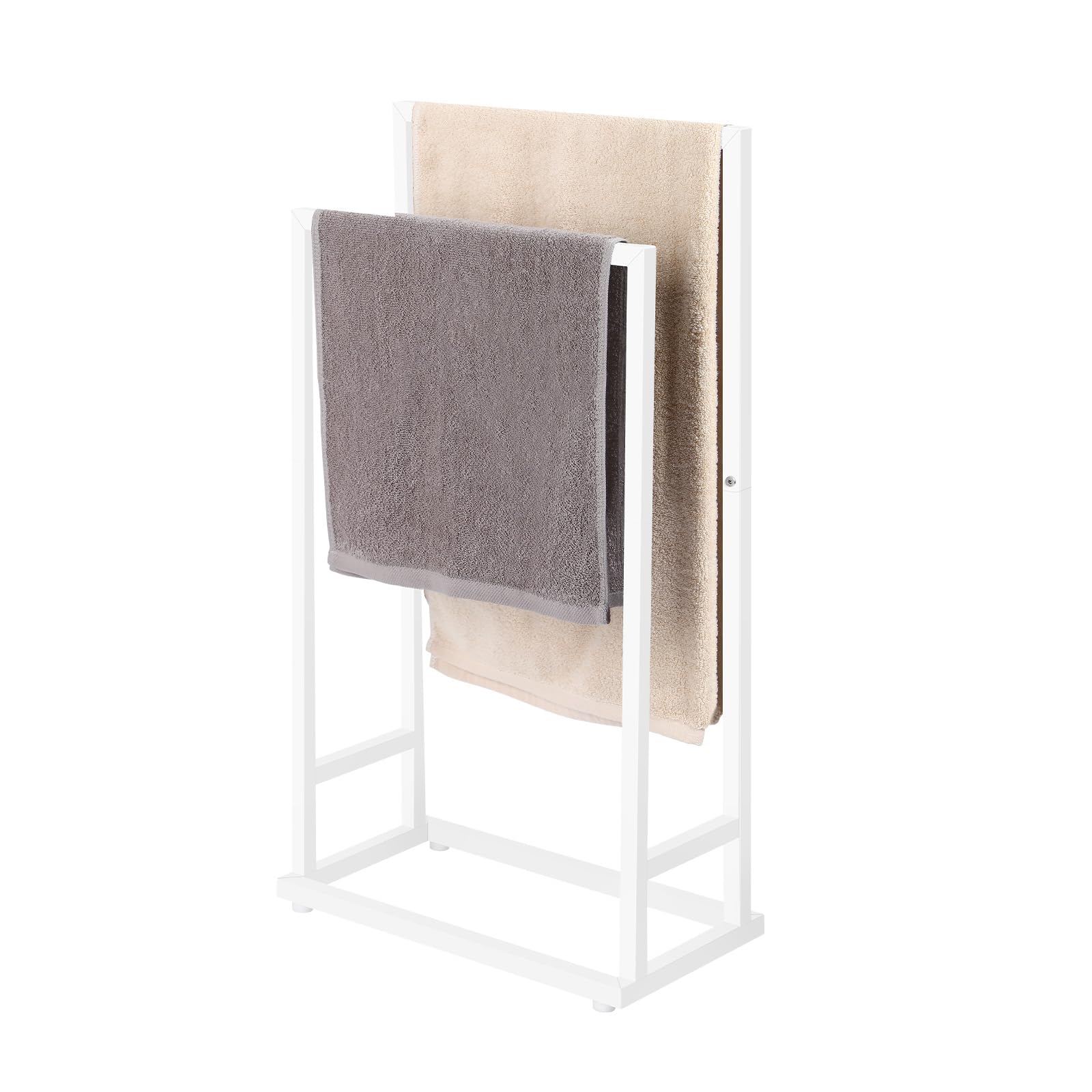 Smusei 2-Tier Freestanding Bath Towel Stand - White Metal Storage Rack