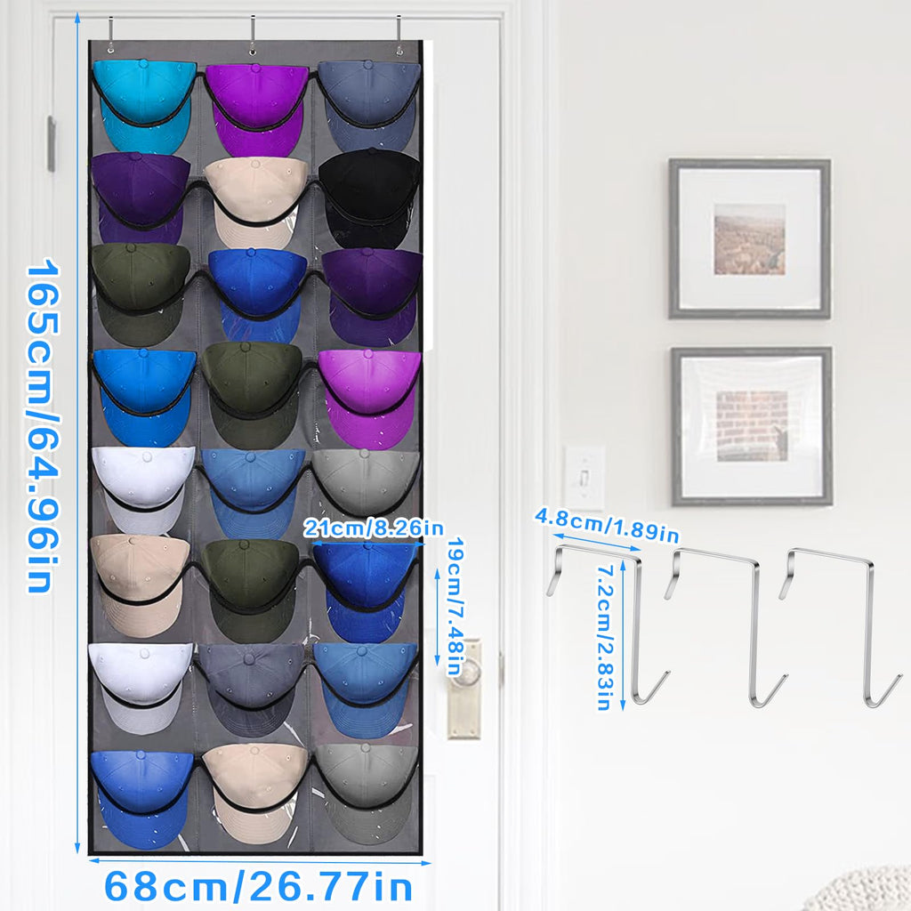 qimeyu Baseball Cap Storage,Baseball Cap Door Organizer,Cap Storage for Baseball Caps,Baseball Cap Rack with Large 24 Clear Deep Pockets,Cap Hanger - image 2
