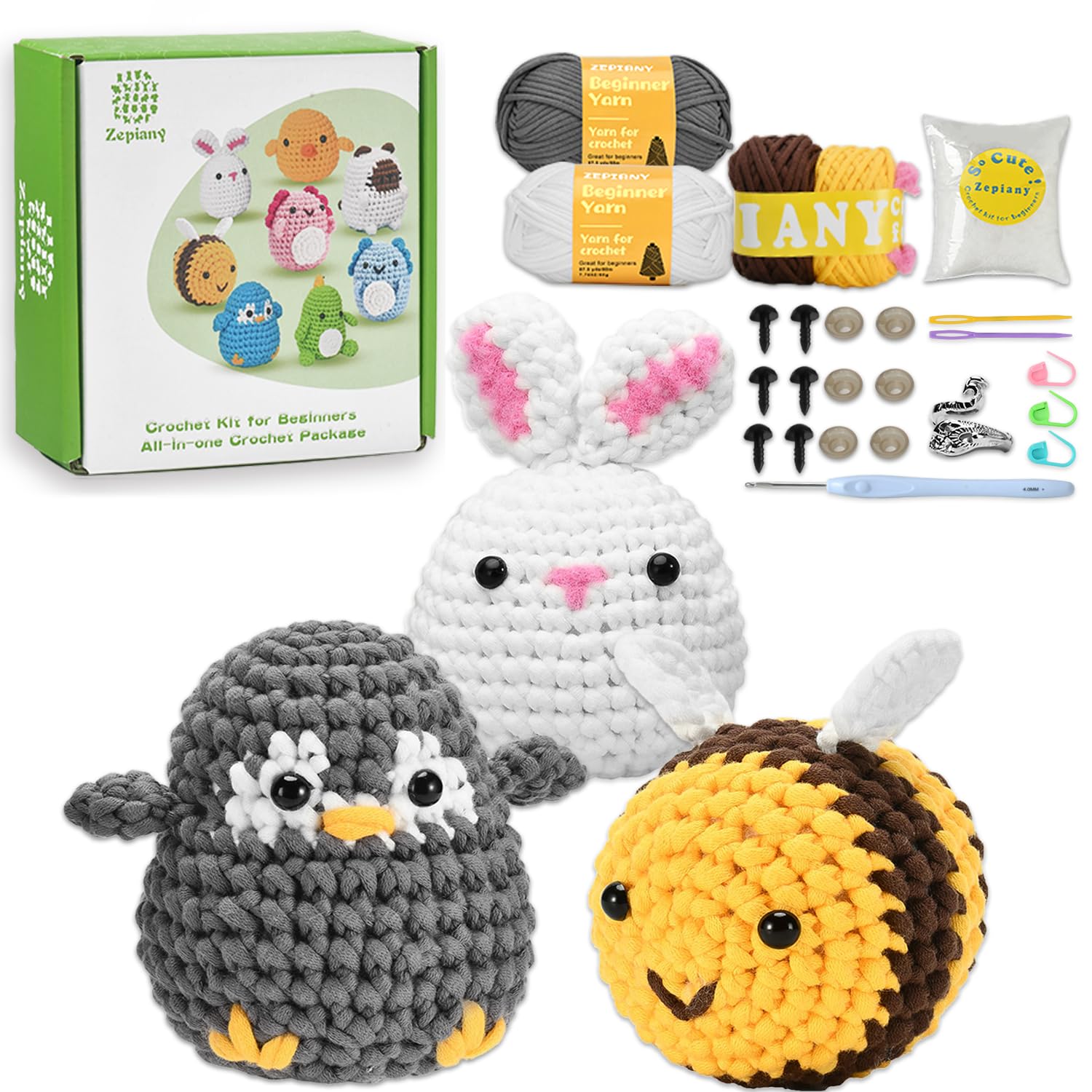 Beginner Crochet Kit - Amigurumi Animal Kit with Video Tutorials