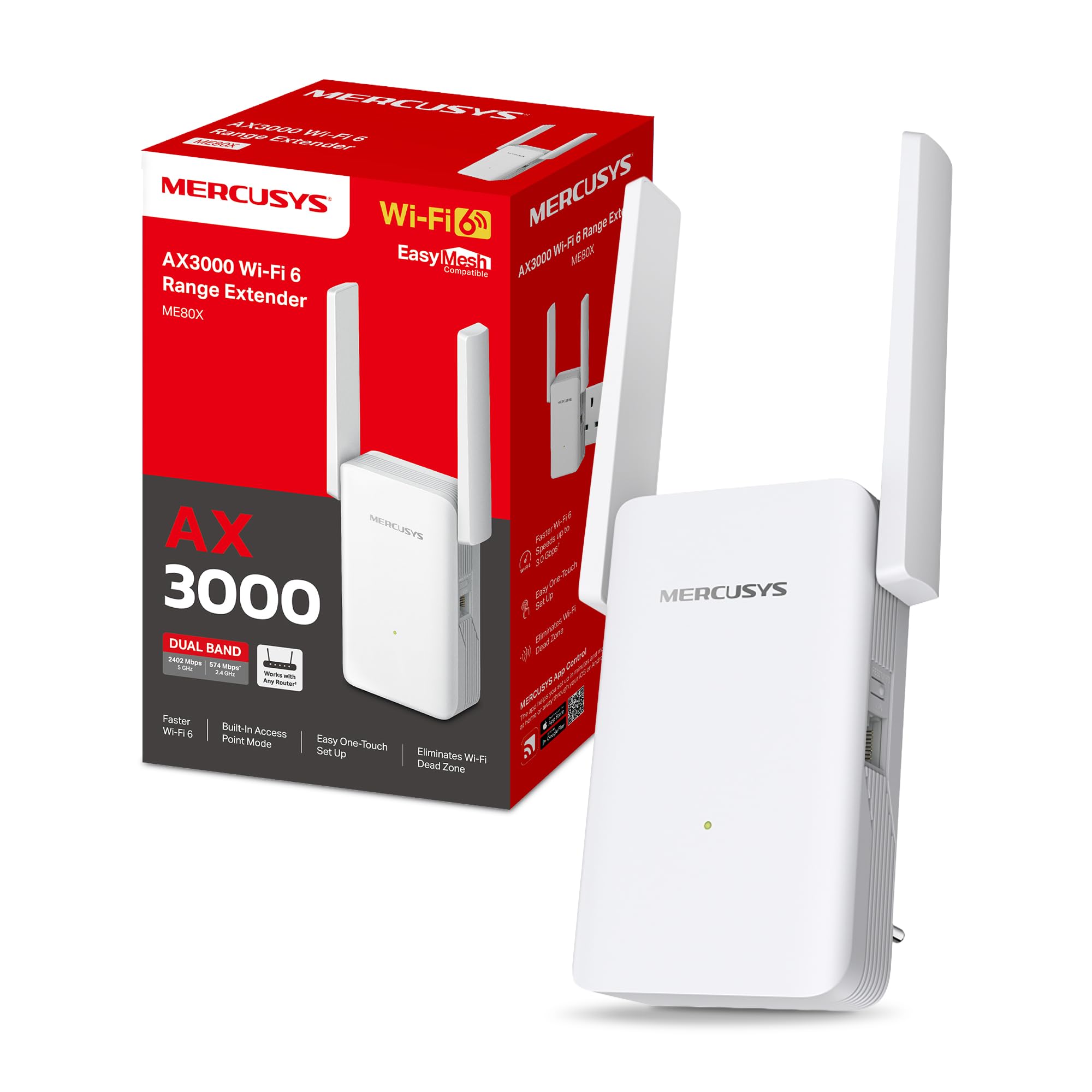 Mercusys ME80X AX3000 WiFi 6 Range Extender | Gigabit EasyMesh Booster