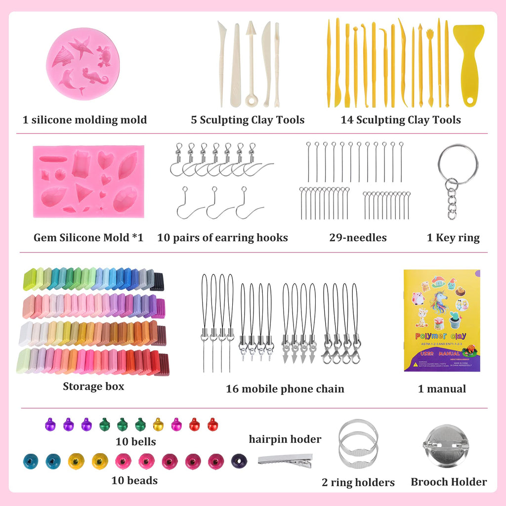 72-Color Polymer Clay Kit | Oven Bake Modeling Clay with Tools