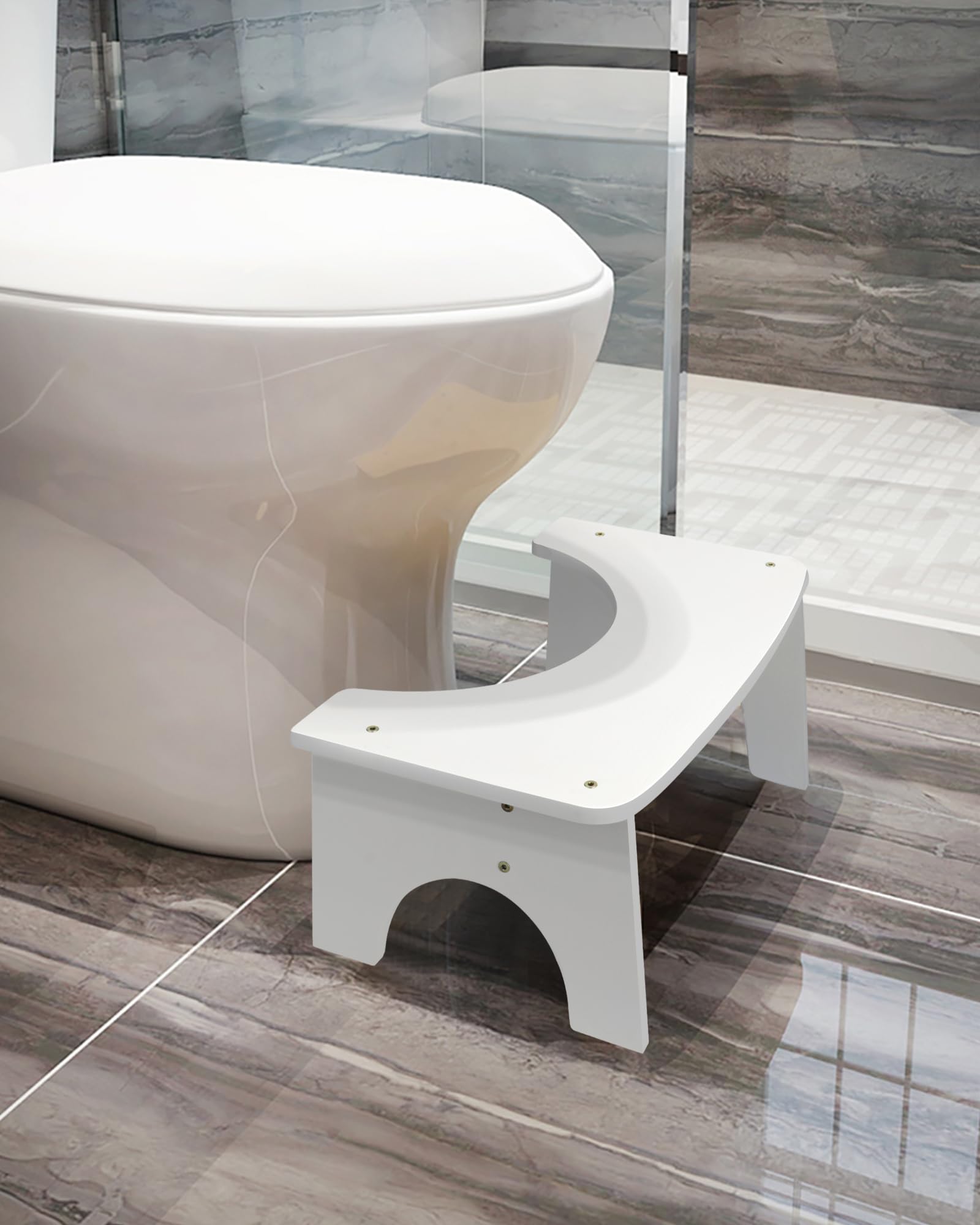 RayLove 6.5 Inch Bamboo Toilet Stool | Non-Slip Bathroom Poop Stool - White