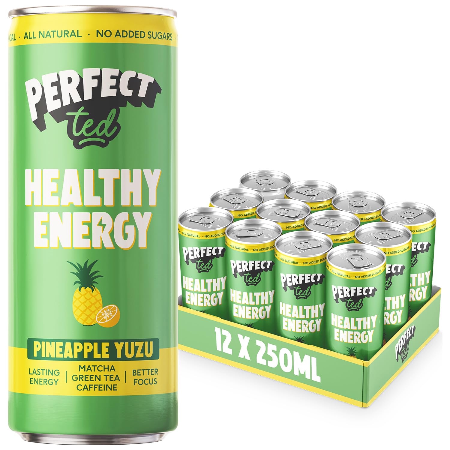 PerfectTed Pineapple Yuzu Energy Drink - 12 x 250ml Natural Cans
