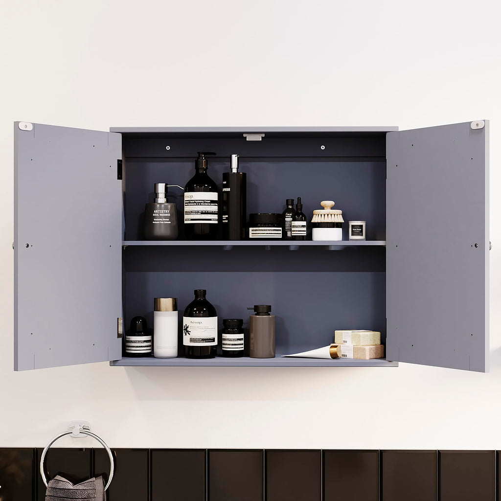 Bath Vida Priano Wall Mounted Bathroom Cabinet - Double Door Grey MDF
