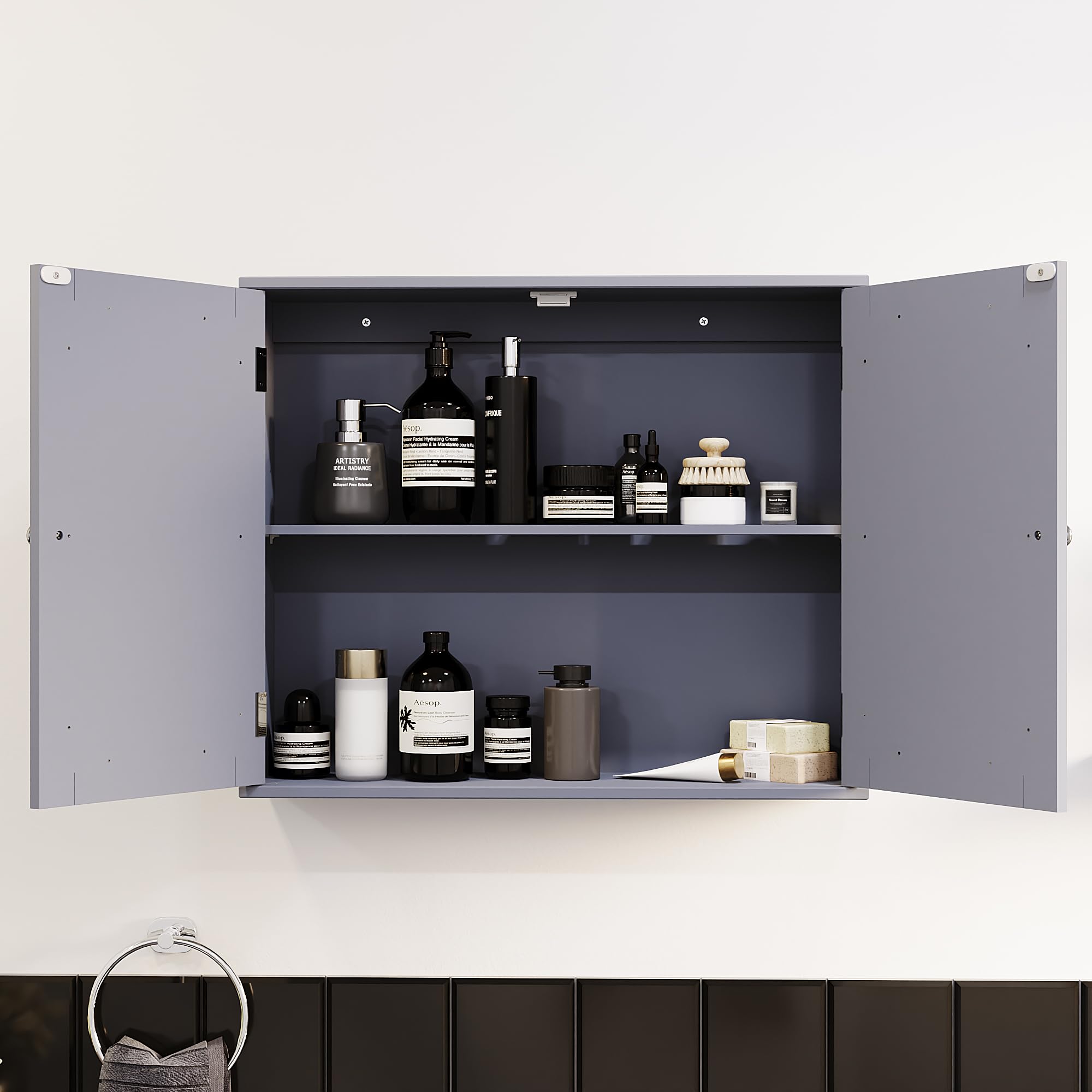 Bath Vida Priano Wall Mounted Bathroom Cabinet - Double Door Grey MDF