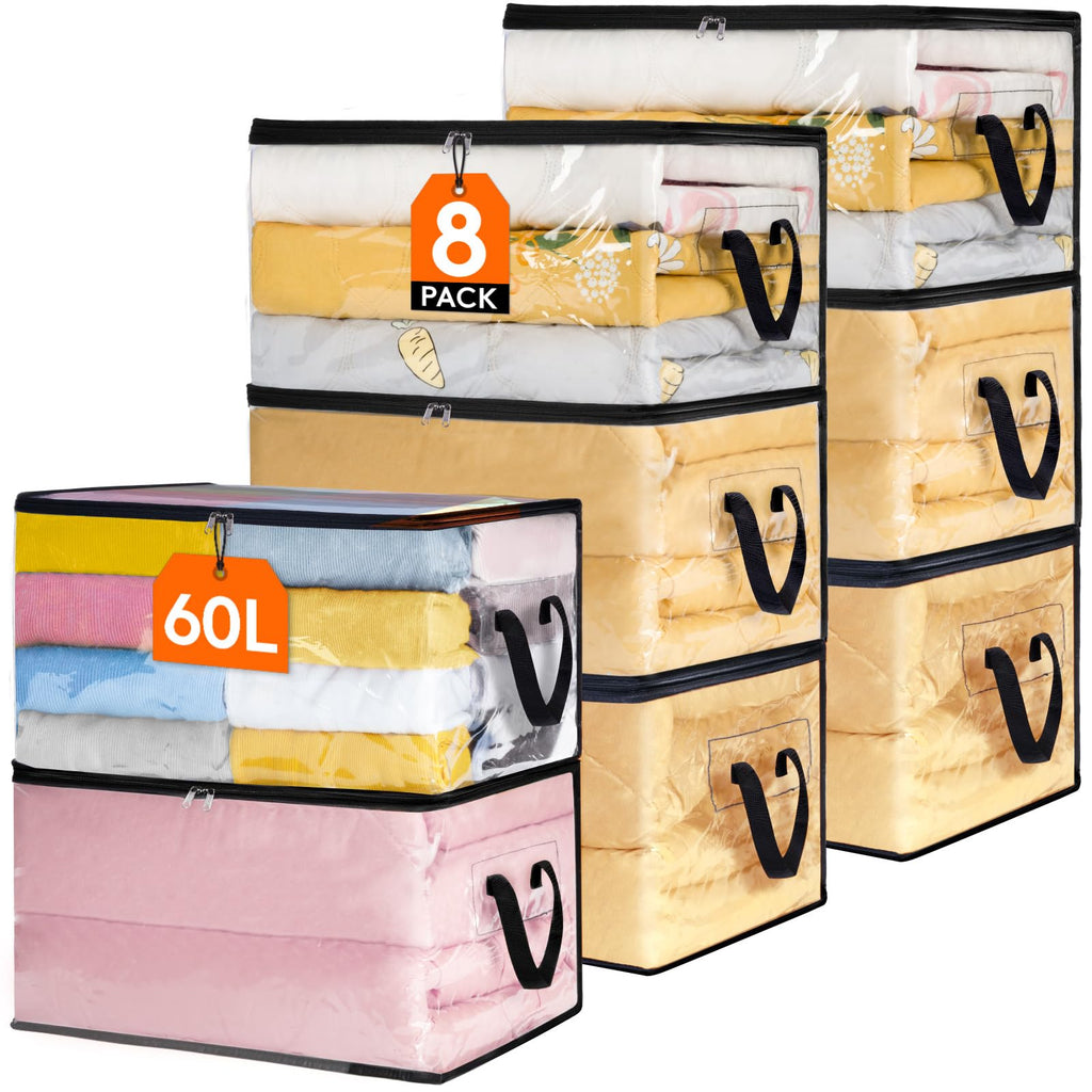 Lifewit 8 Pack Clear Clothes Storage Bags | 60L Vinyl Blanket Organizers