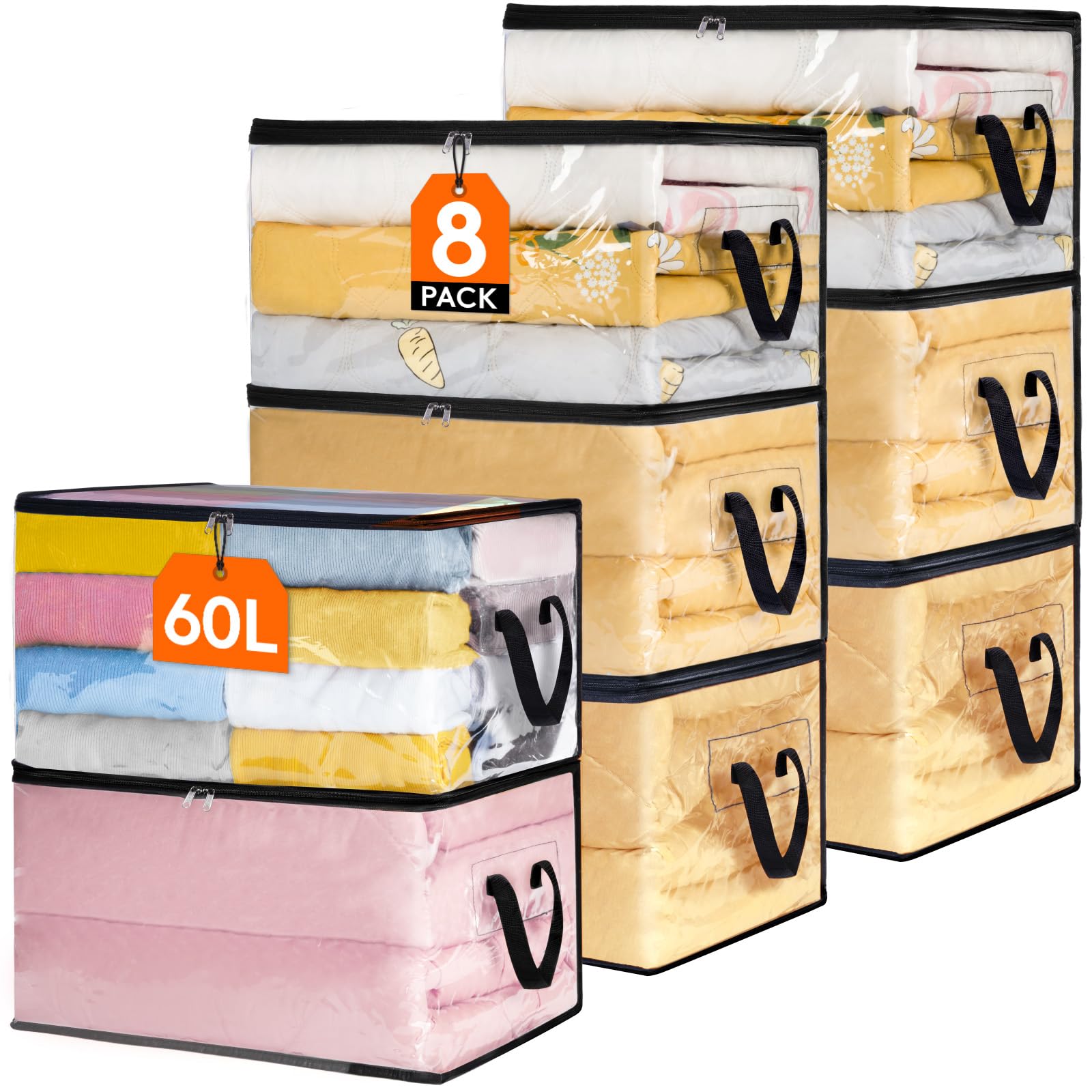 Lifewit 8 Pack Clear Clothes Storage Bags | 60L Vinyl Blanket Organizers
