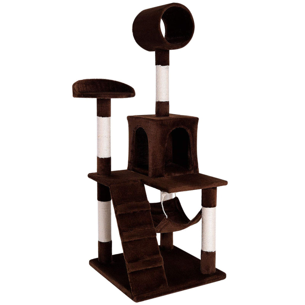 lionto Cat Tree with Hammock & Tunnel – 133cm Sisal Scratching Post