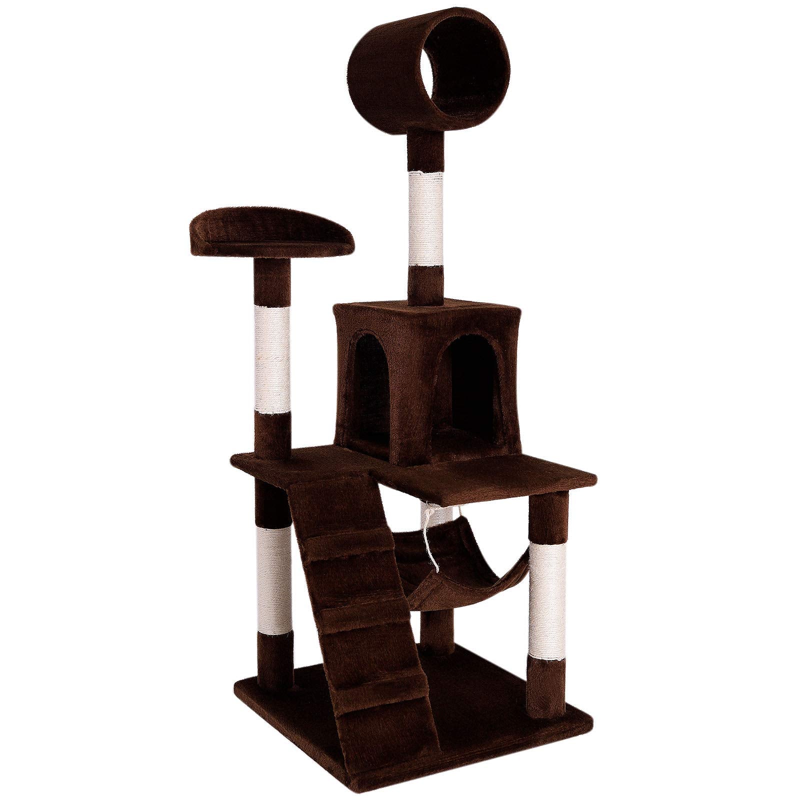 lionto Cat Tree with Hammock & Tunnel – 133cm Sisal Scratching Post