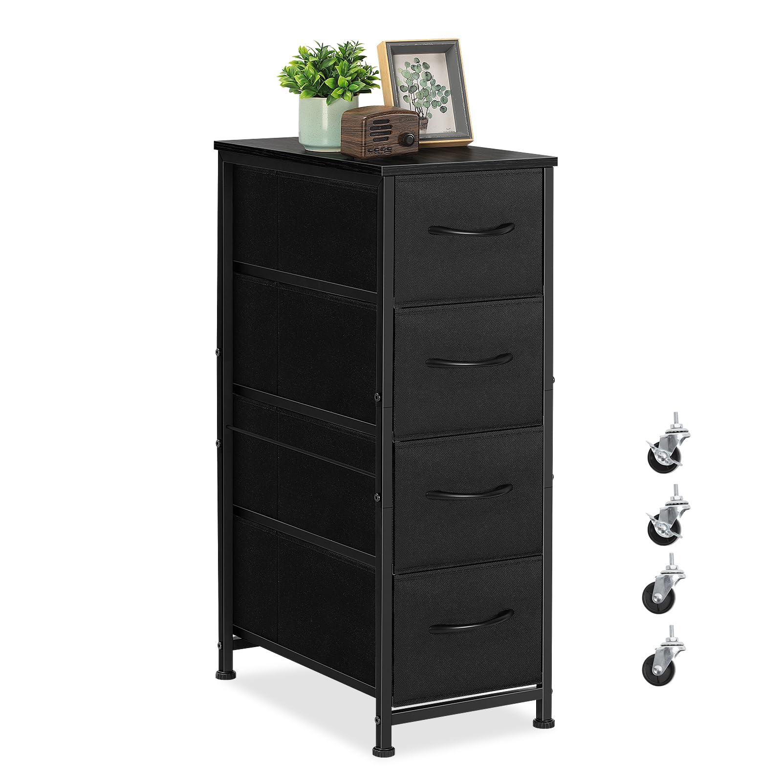 Shinoske Slim Chest of Drawers | 4 Fabric Drawer Narrow Storage Unit