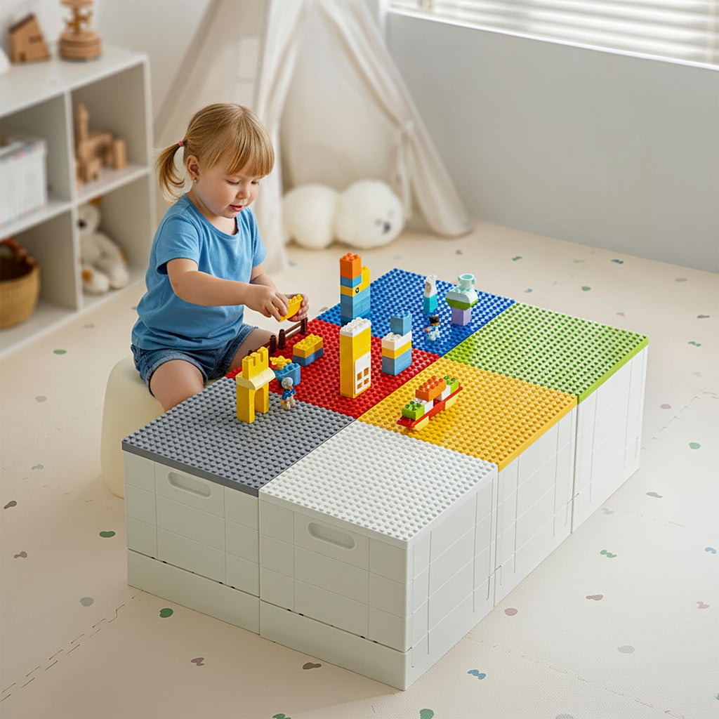 SHIMOYAMA Collapsible Storage Box with Baseplate Lid for Duplo, 25L Stackable Bin with Separate Building Board for Lego - image 2
