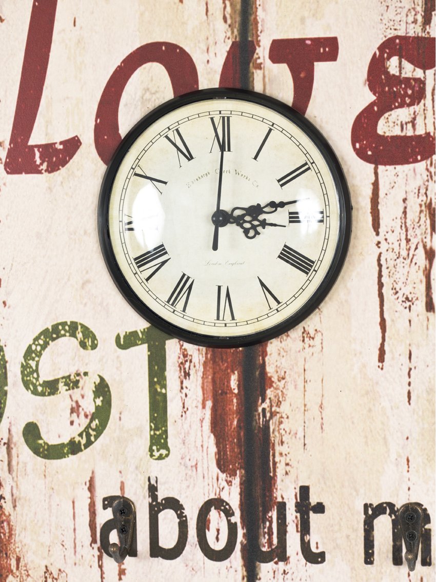 HAKU Mobel Industrial Memoboard with Clock, Key Hooks & Shelf