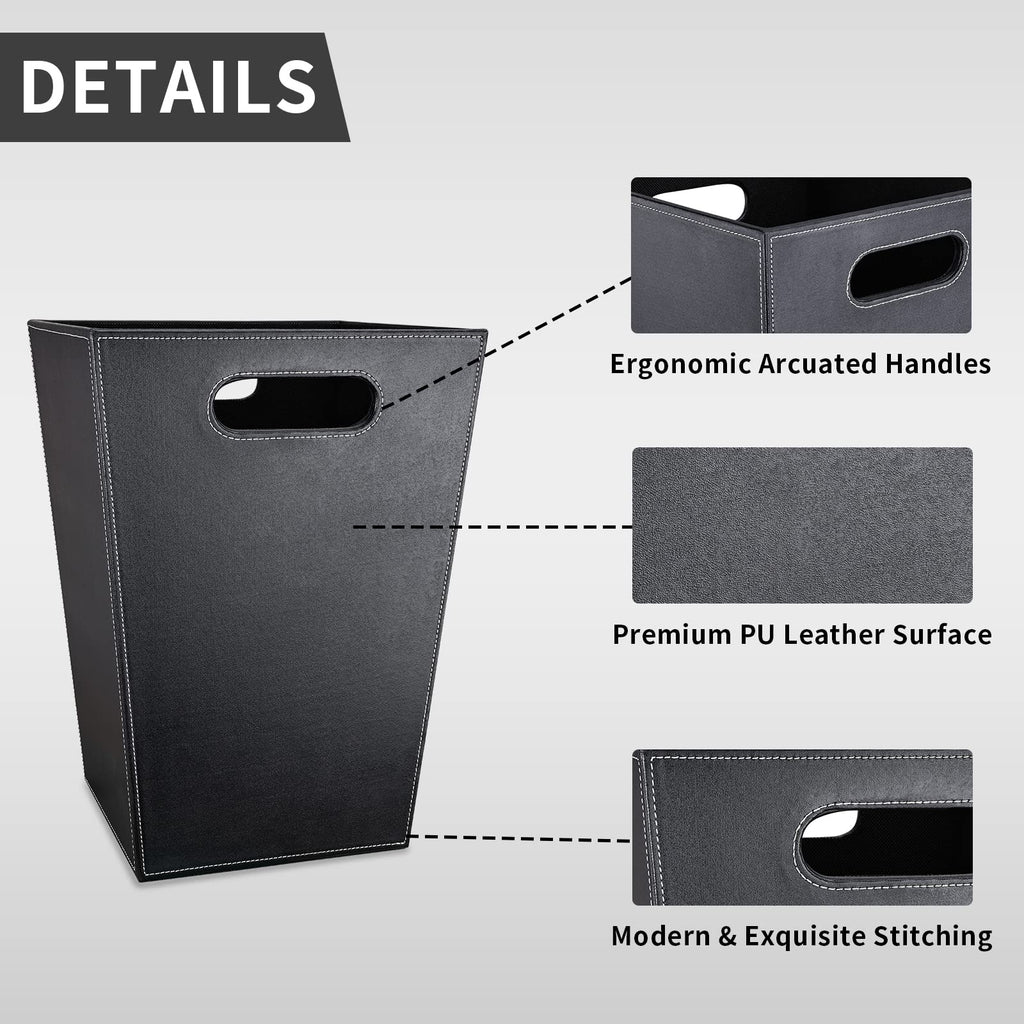 GORESE Office Square Waste Paper Bin Leather Modern Design Waste Paper Bin for Kitchen, Bathroom, Office Black