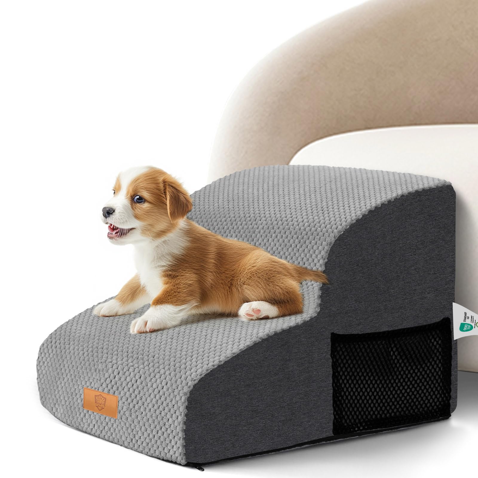 Masthome 2-Step High Density Foam Dog Stairs | Non-Slip Pet Ramp, Grey