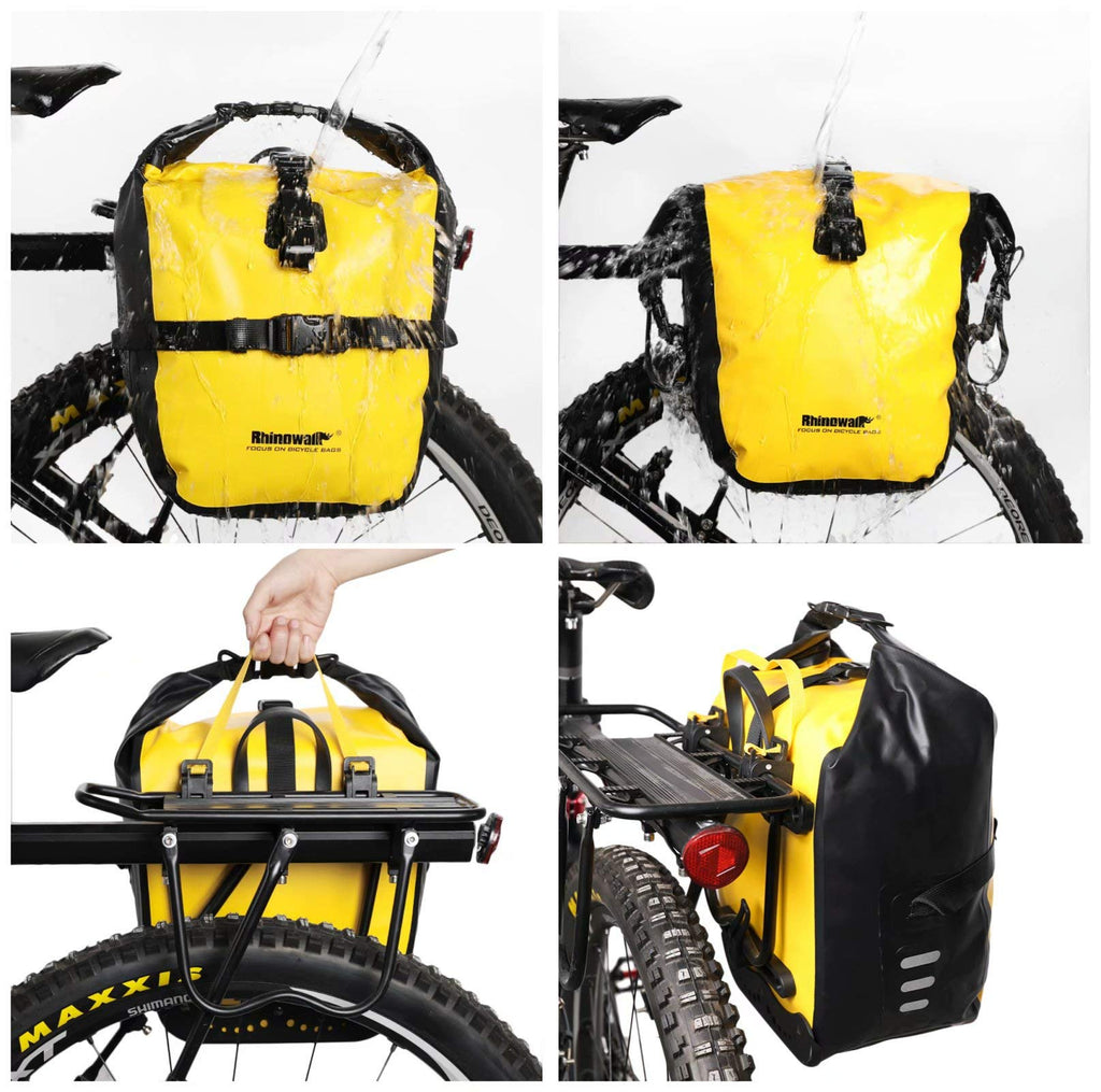 Rhinowalk Waterproof Bicycle Pannier Bag – 500D PVC Rear Seat Bag, Yellow