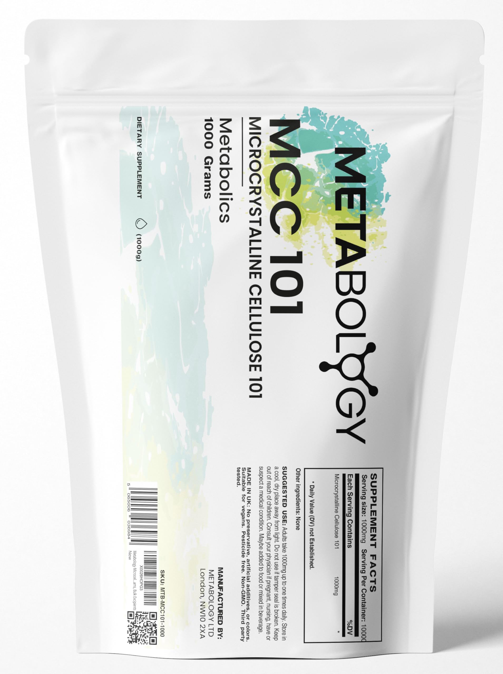 Metabology MCC 101 Microcellulose Crystalline Powder - 1000g Bulk