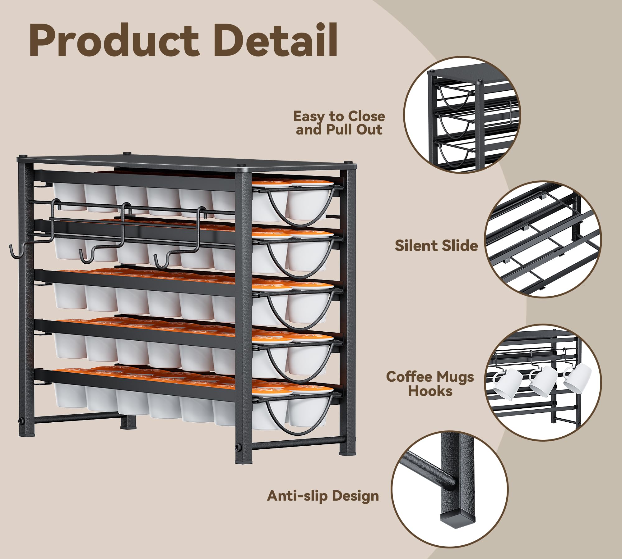 Jolof Store 5-Tier Dolce Gusto Coffee Pod Holder – 70 Capsule Metal Drawer