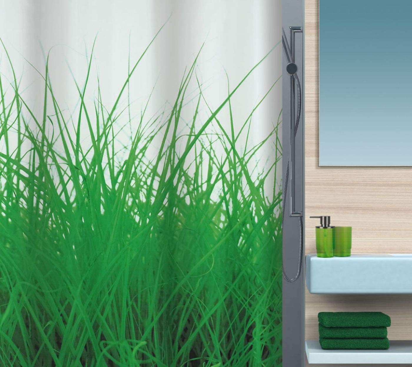 Spirella Grass Green Shower Curtain | 100% Polyester | 180cm x 200cm