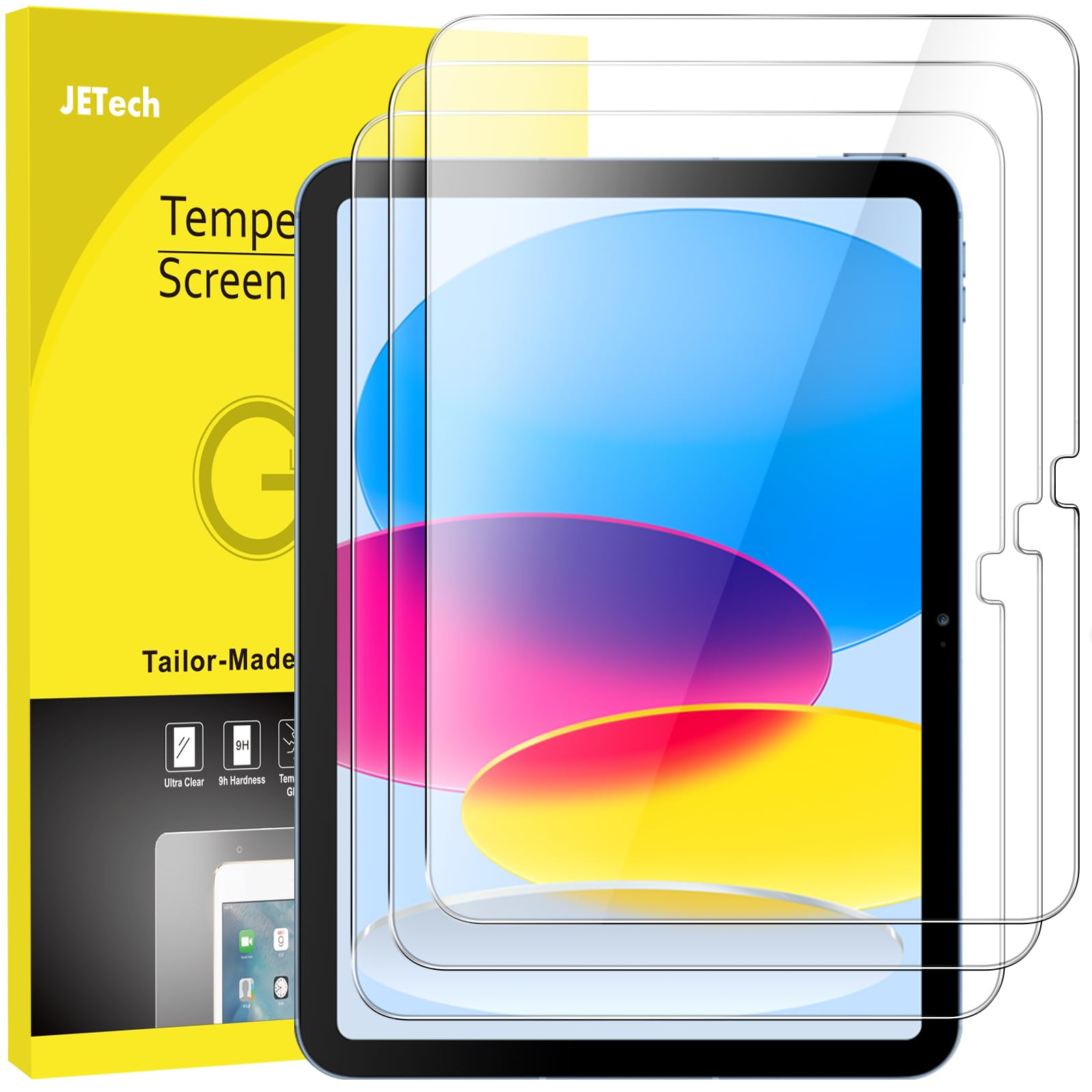 JETech iPad 11th/10th Gen Screen Protector - 9H Tempered Glass, 3-Pack