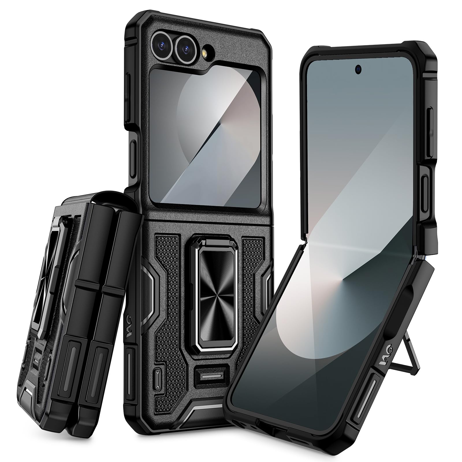 Doeshine Samsung Galaxy Flip 6 Case with Hinge Protection & Ring - Black
