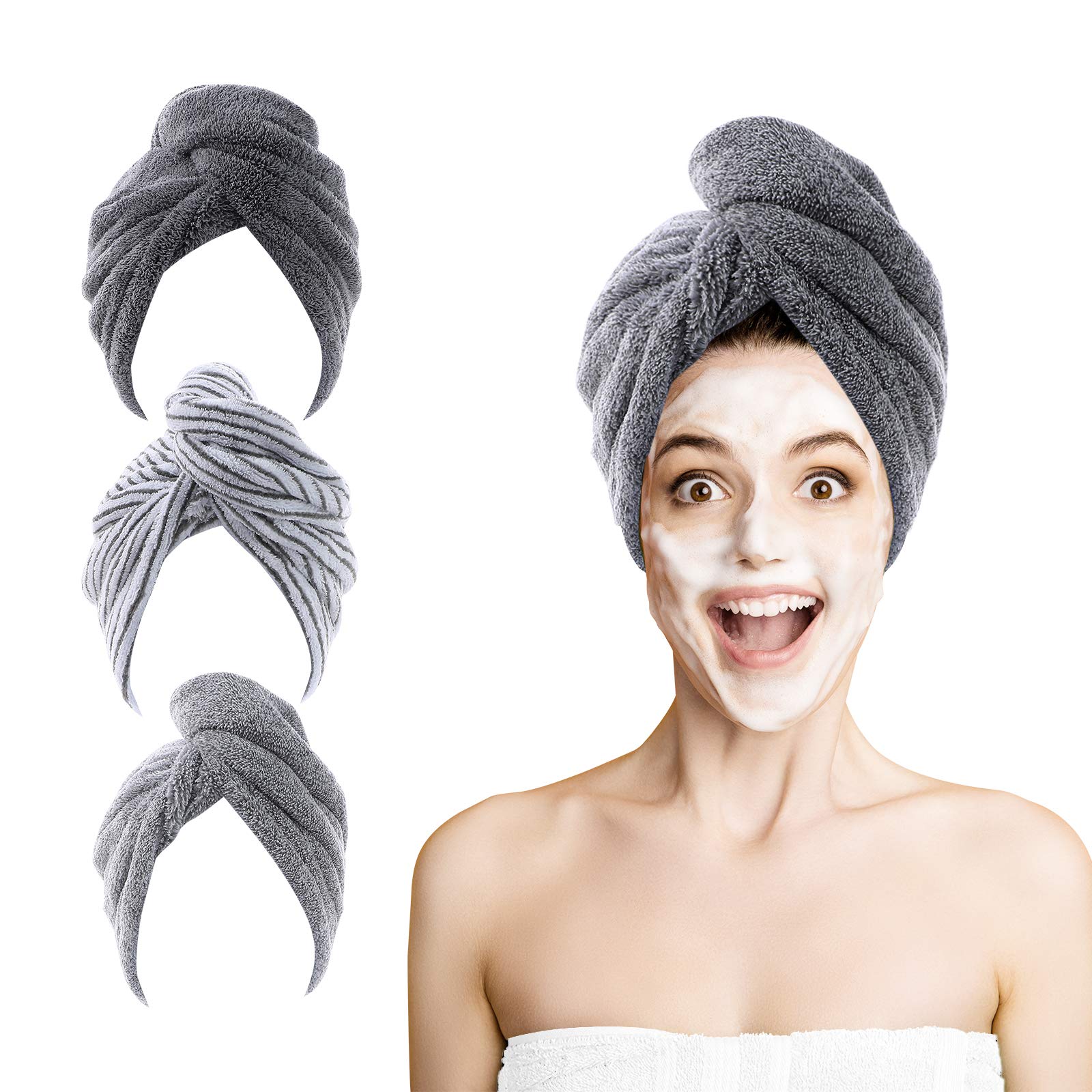 ROSSHINE Microfibre Hair Towel Wrap | 3 Pack Quick Dry Turban for Curly Hair