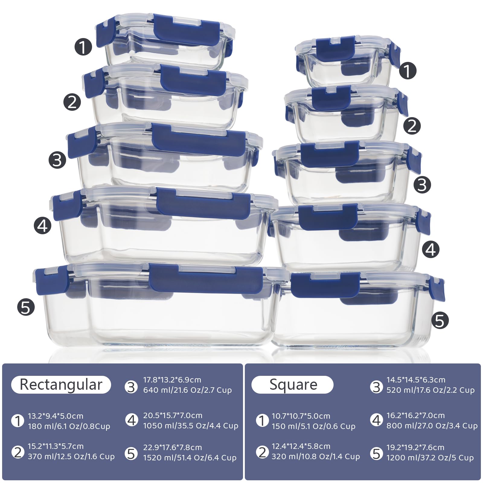 GENICOOK Glass Food Storage Containers – 10 Pack Leakproof Meal Prep Set