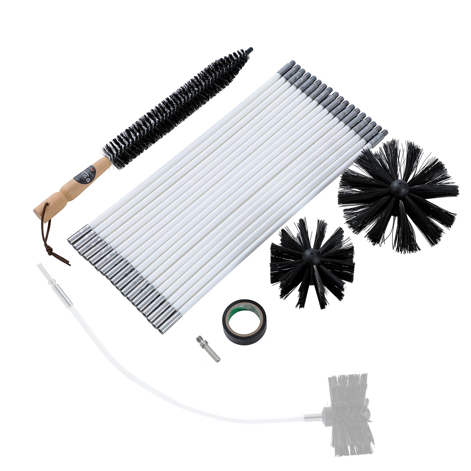 KATSU 24-Piece Chimney Cleaning Brush Kit with 18 Flexible 16" Rods