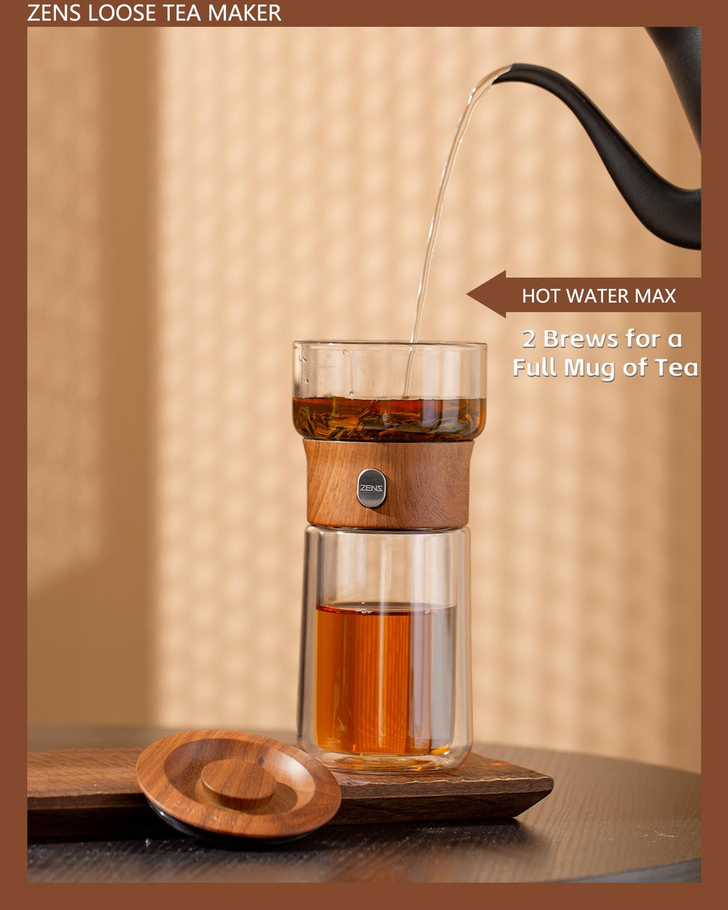 ZENS One-Touch Glass Tea Infuser Teapot – Portable Gongfu Set with Mug