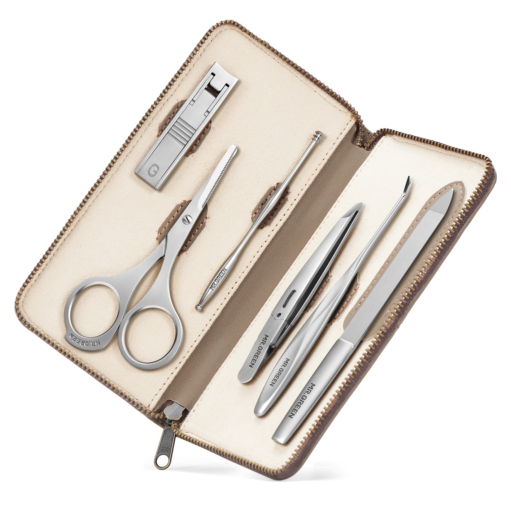 MR.GREEN 6-Piece Stainless Steel Manicure Set with Full-Grain Leather Case