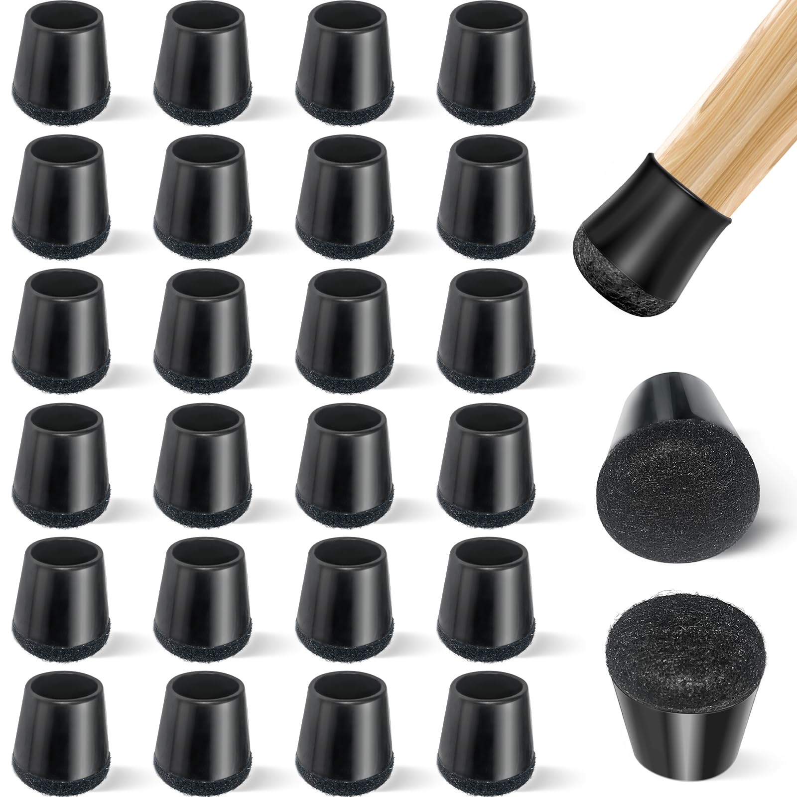 yomanta Silicone Chair Leg Floor Protectors - 24PCS Black Round Pads