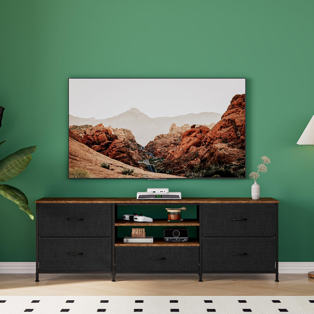 Forthcan TV Stand Cabinet, TV Unit with 5 Drawers, 140 cm, Black - image 2