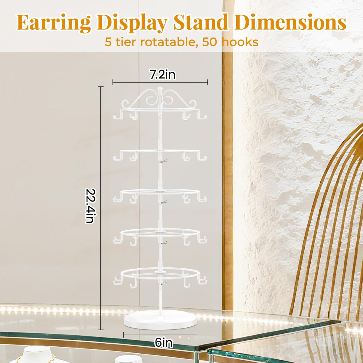 EsLuker.ly Earring Holder Organizer Rotating Display Tree Stand, White - image 4