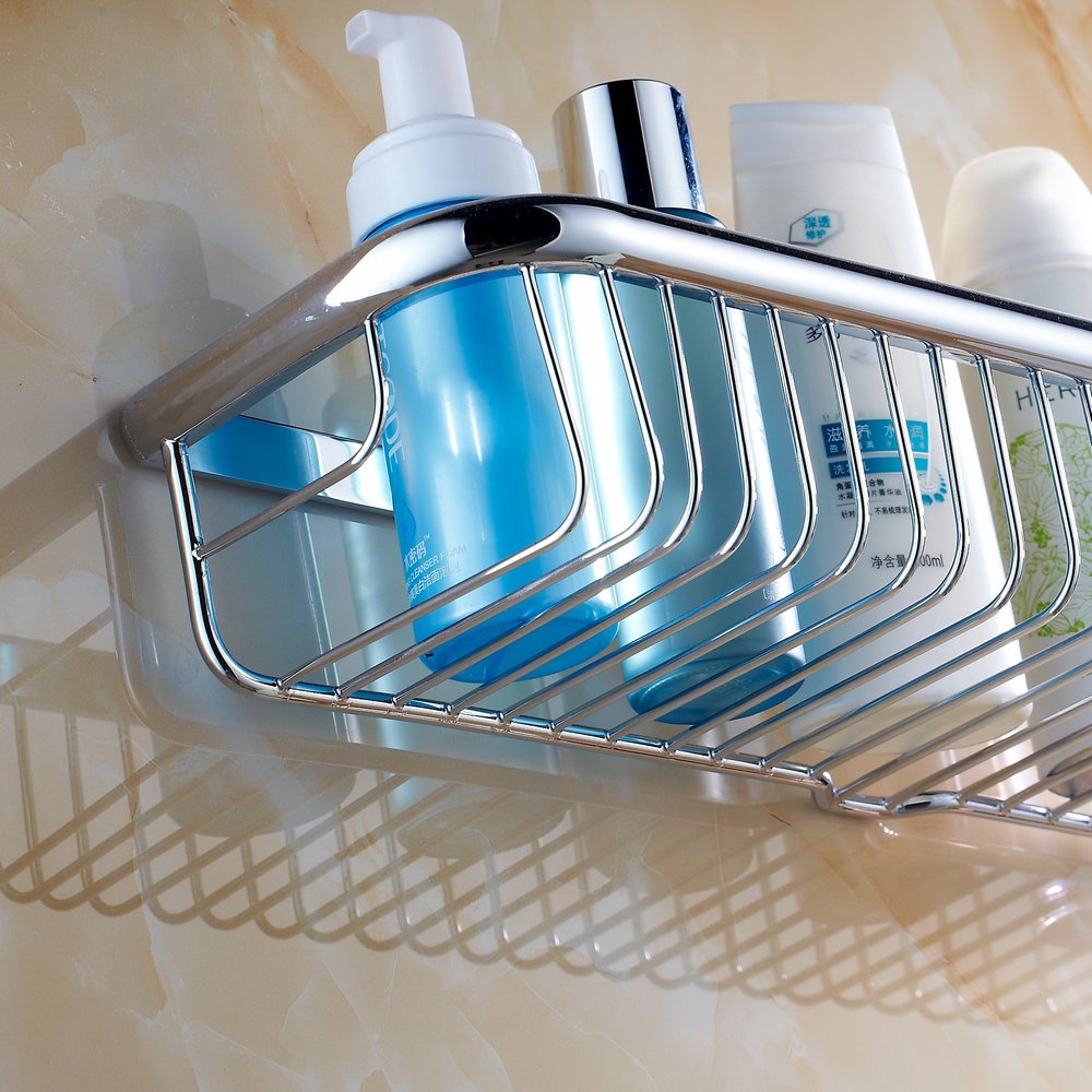 Beelee 17.72 Inch Brass Bathroom Shower Caddy | Polished Chrome Shelf